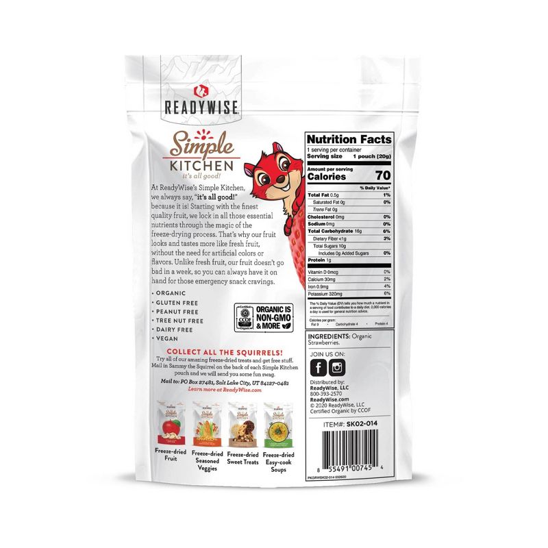 ReadyWise Simple Kitchen Organic Freeze Dried Strawberries - 6ct Case