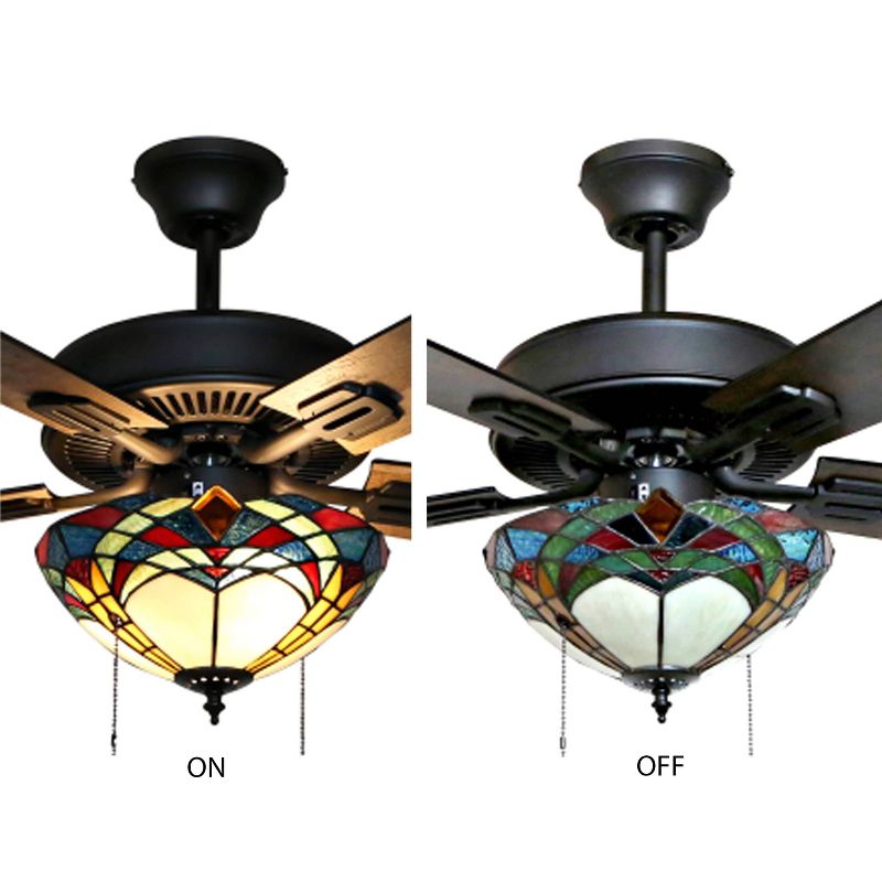 52" LED 5-Blade Gable Prairie Stained Glass Lighted Ceiling Fan - River of Goods