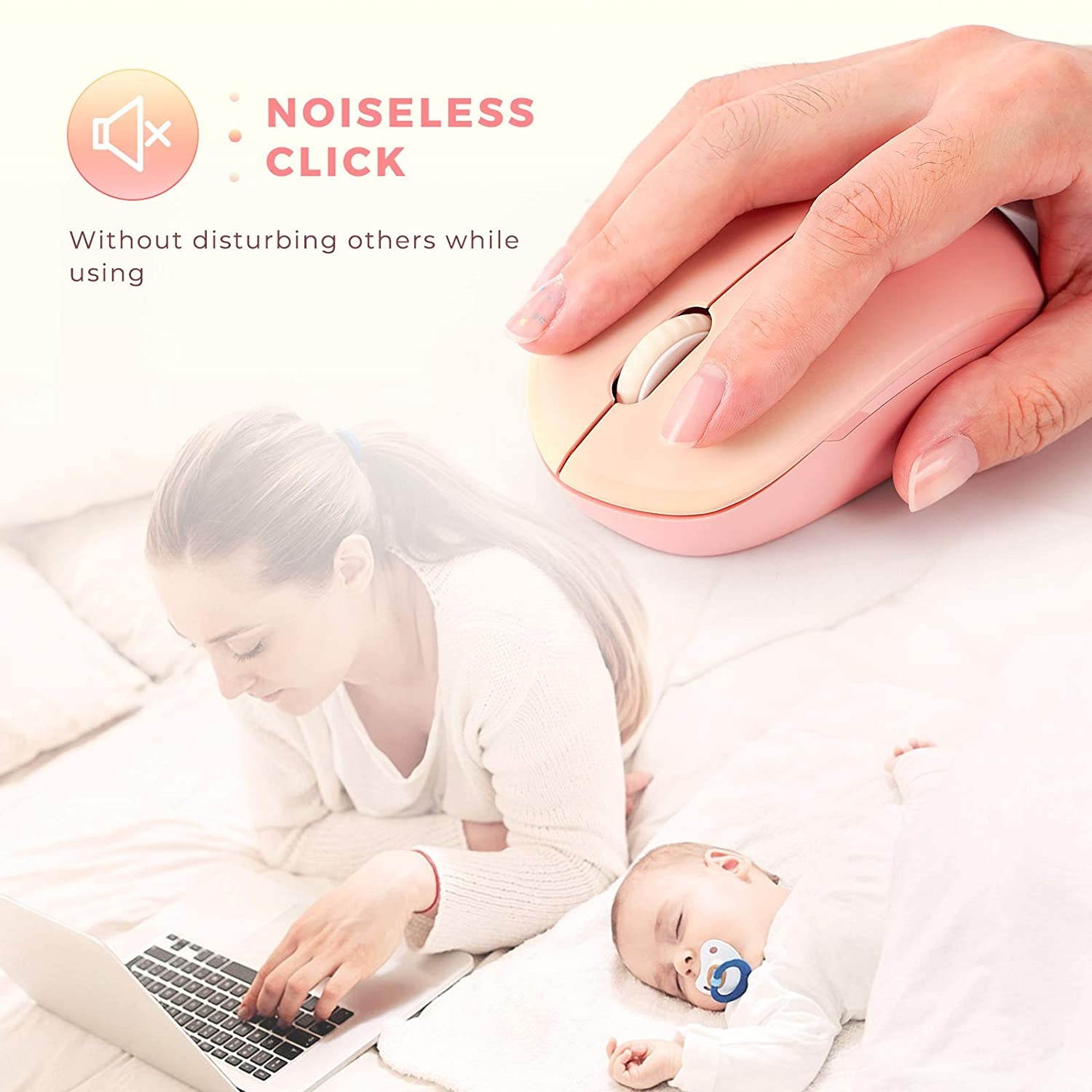 seenda Wireless Mouse 2.4G Noiseless Mouse with USB Receiver Portable Computer Mice for PC Tablet Laptop Notebook with Windows System - Gradient Pink