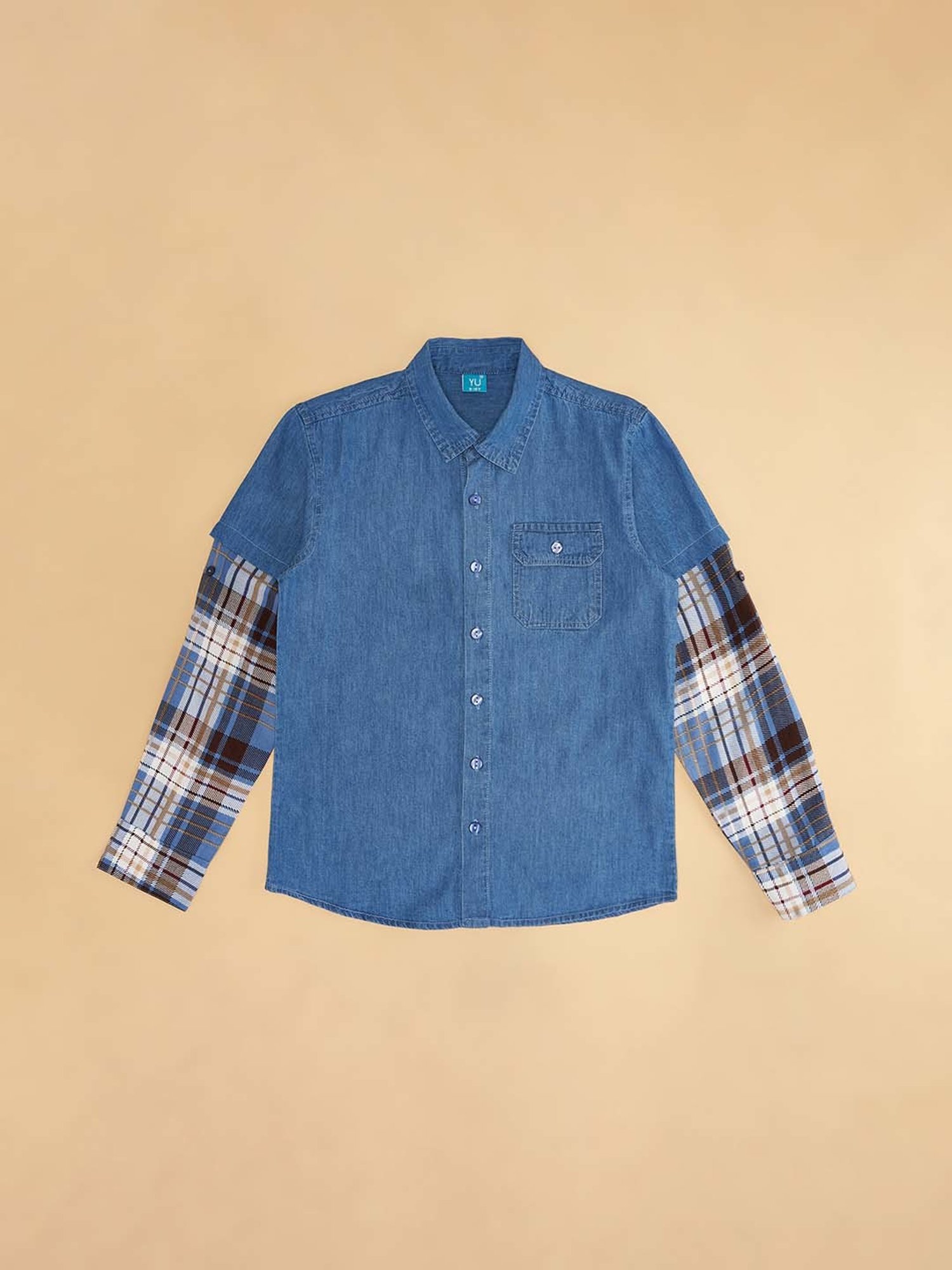 YU by Pantaloons Kids Blue Cotton Cut N Sew Full Sleeves Shirt