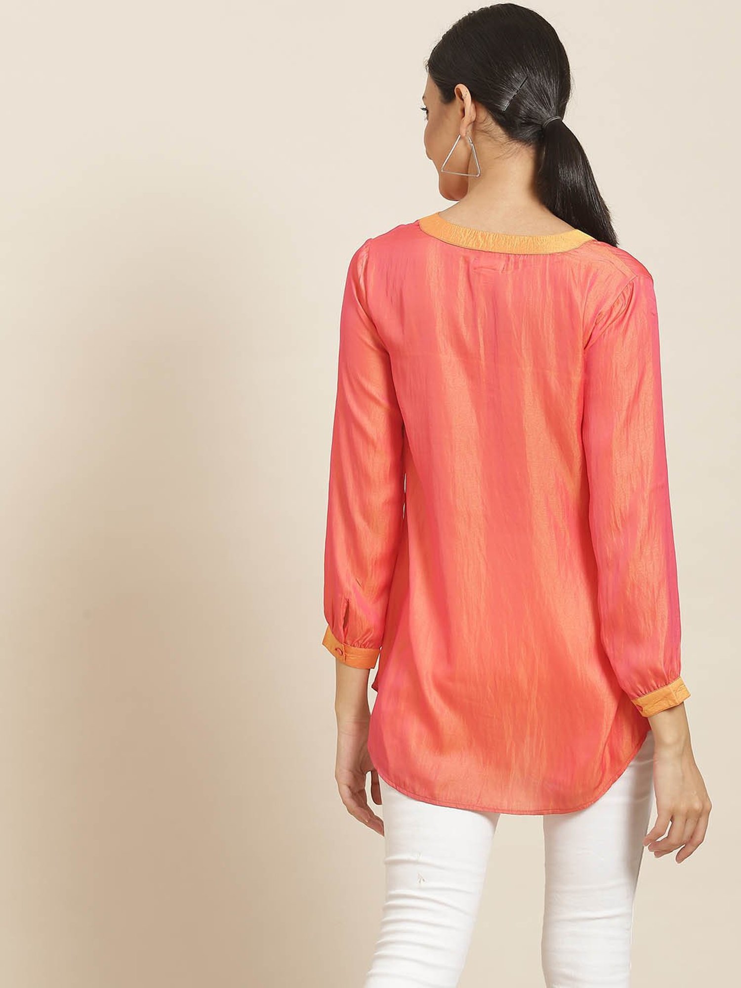 Qurvii Orange Silk Regular Fit Top