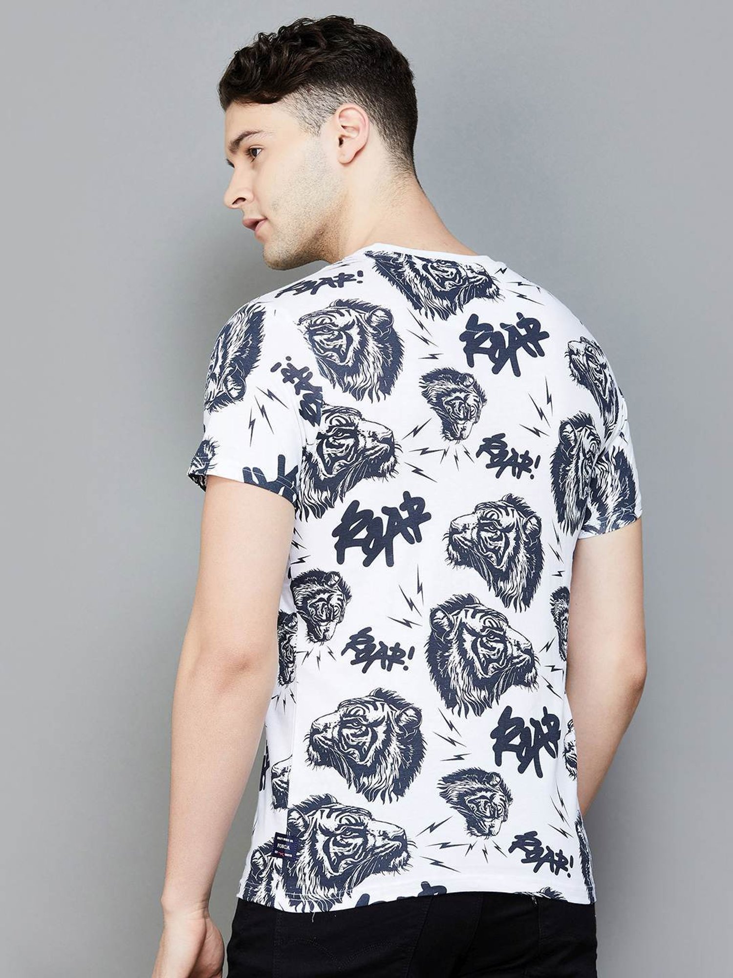 Forca By Lifestyle White Cotton Regular Fit Printed T-Shirt