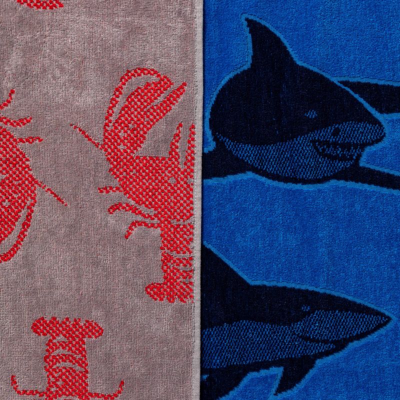 2pk XL Shark and Lobster Beach Towel Set Red/Blue - Sun Squad™