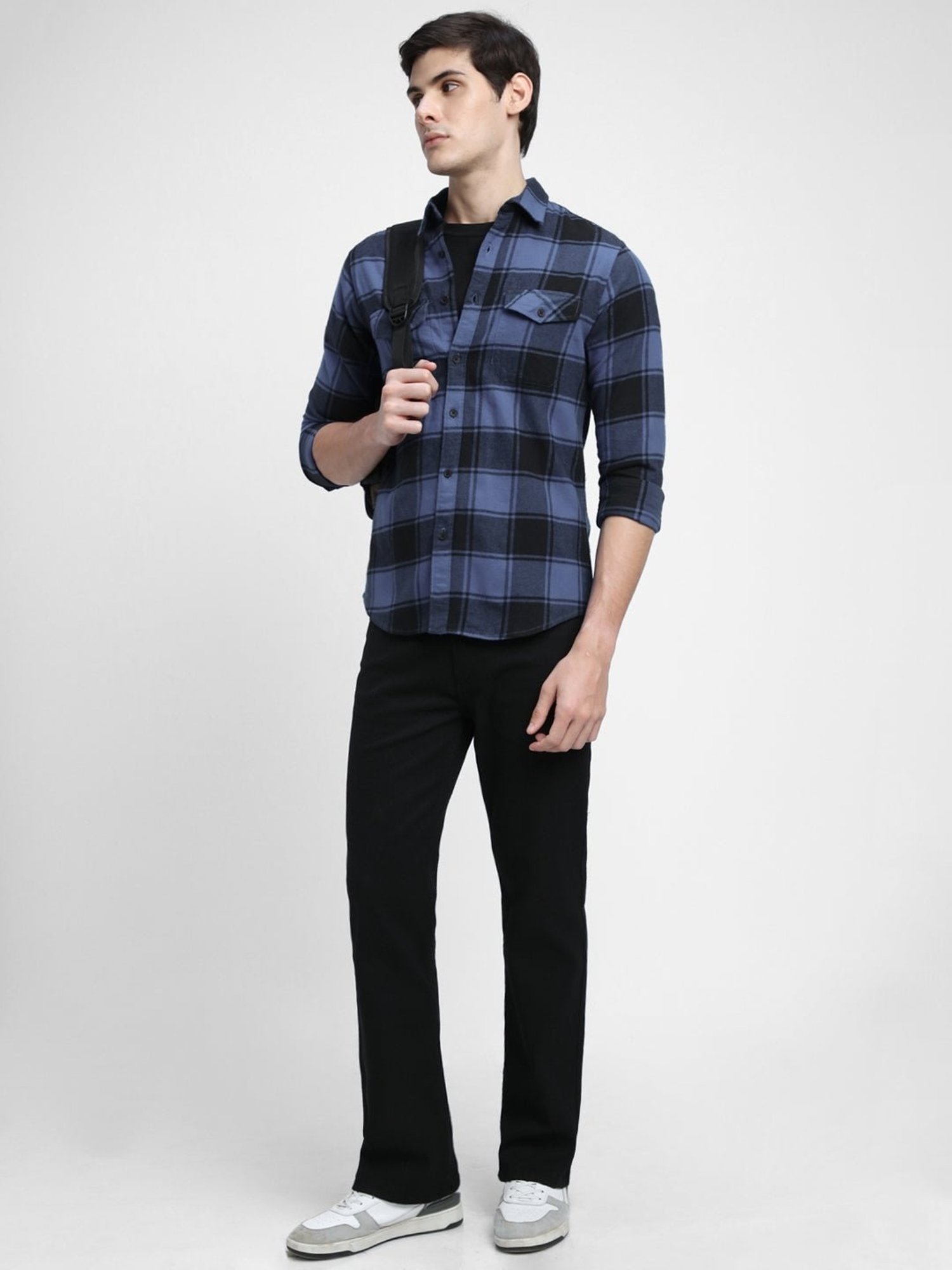 Dennis Lingo Blue Cotton Slim Fit Checks Shirt