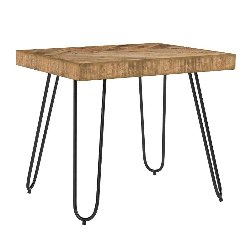 Mindful Living Rustic Farmhouse Mid Century Modern Fusion Mango Wood Top and Iron Hairpin Legs Chevron Pattern Rectangular Accent End Table, Large