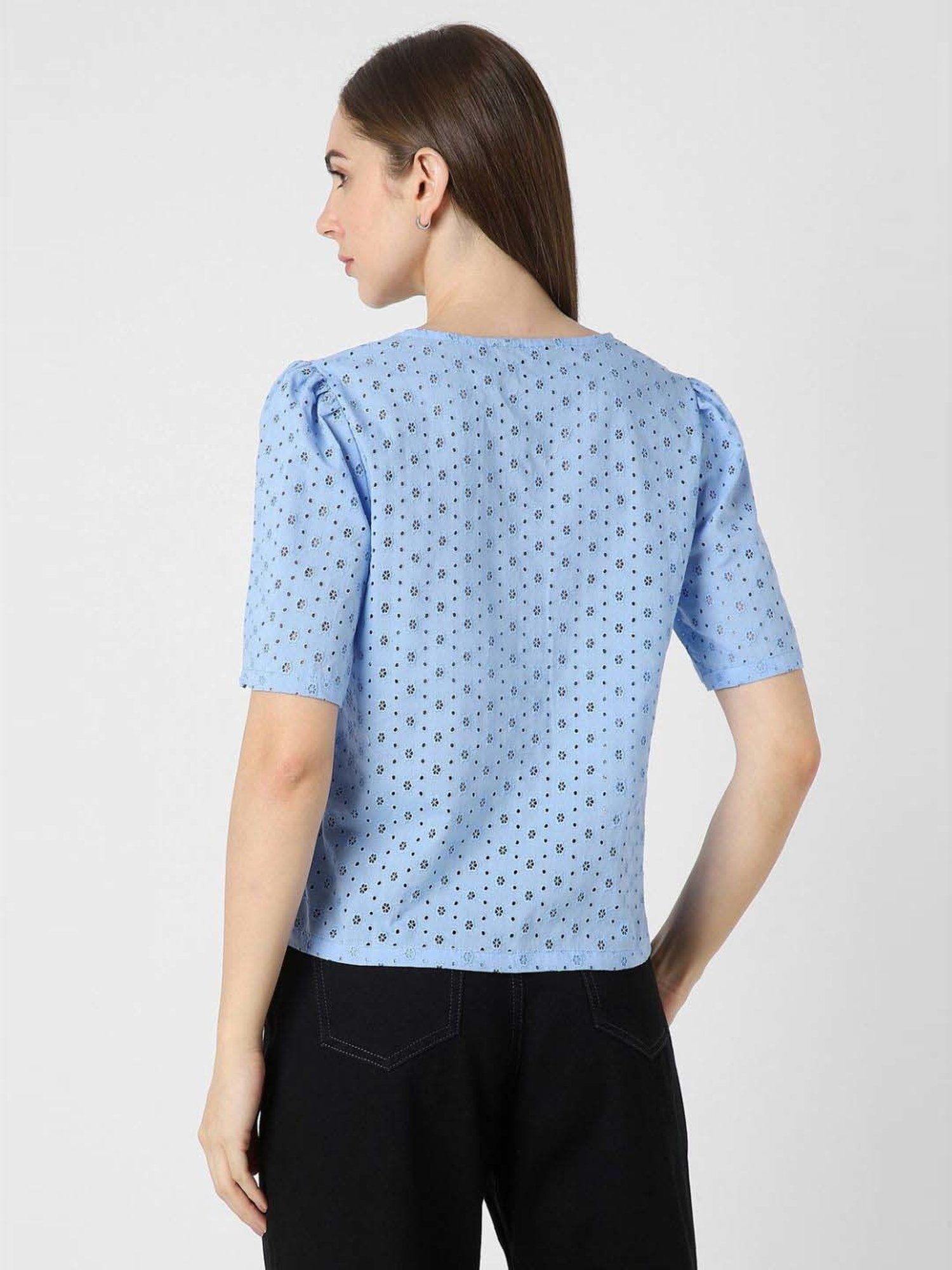 Van Heusen Blue Cotton Self Pattern Top