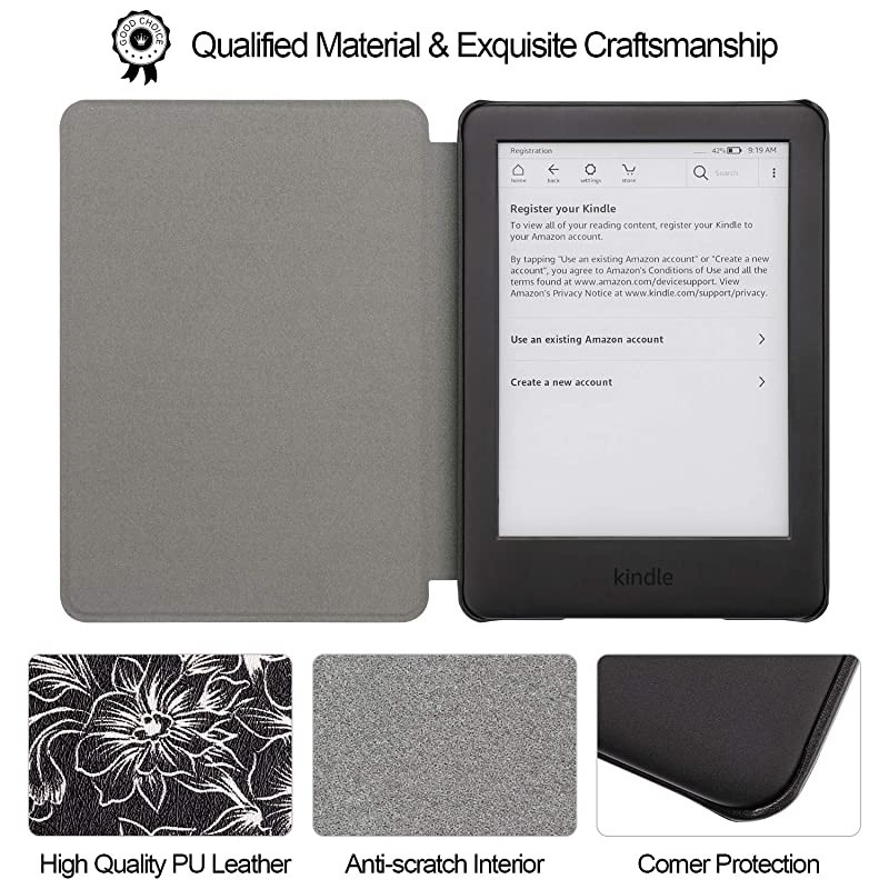 Cover Case for AllNew Kindle 10th Gen 2019 Released Model No J9G29R Slim Auto WakeSleep Protective Case for Kindle 2019 Will Not Fit Kindle Paperwhite or Kindle Oasis Black Flowers