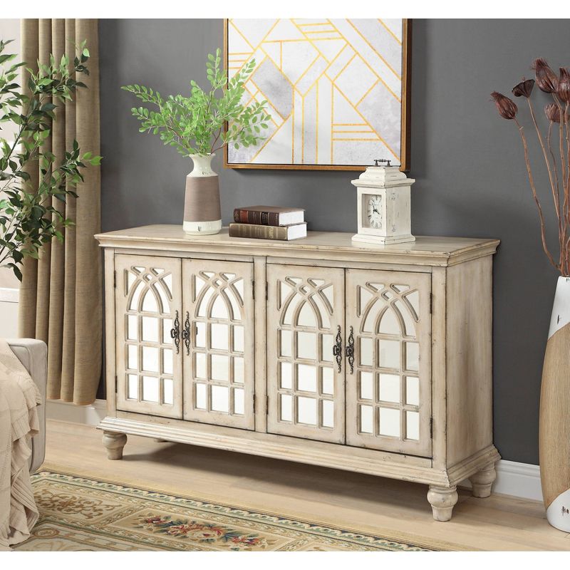 Baskill 4 Door Media Credenza for TVs up to 62" French Cream - Treasure Trove Accents