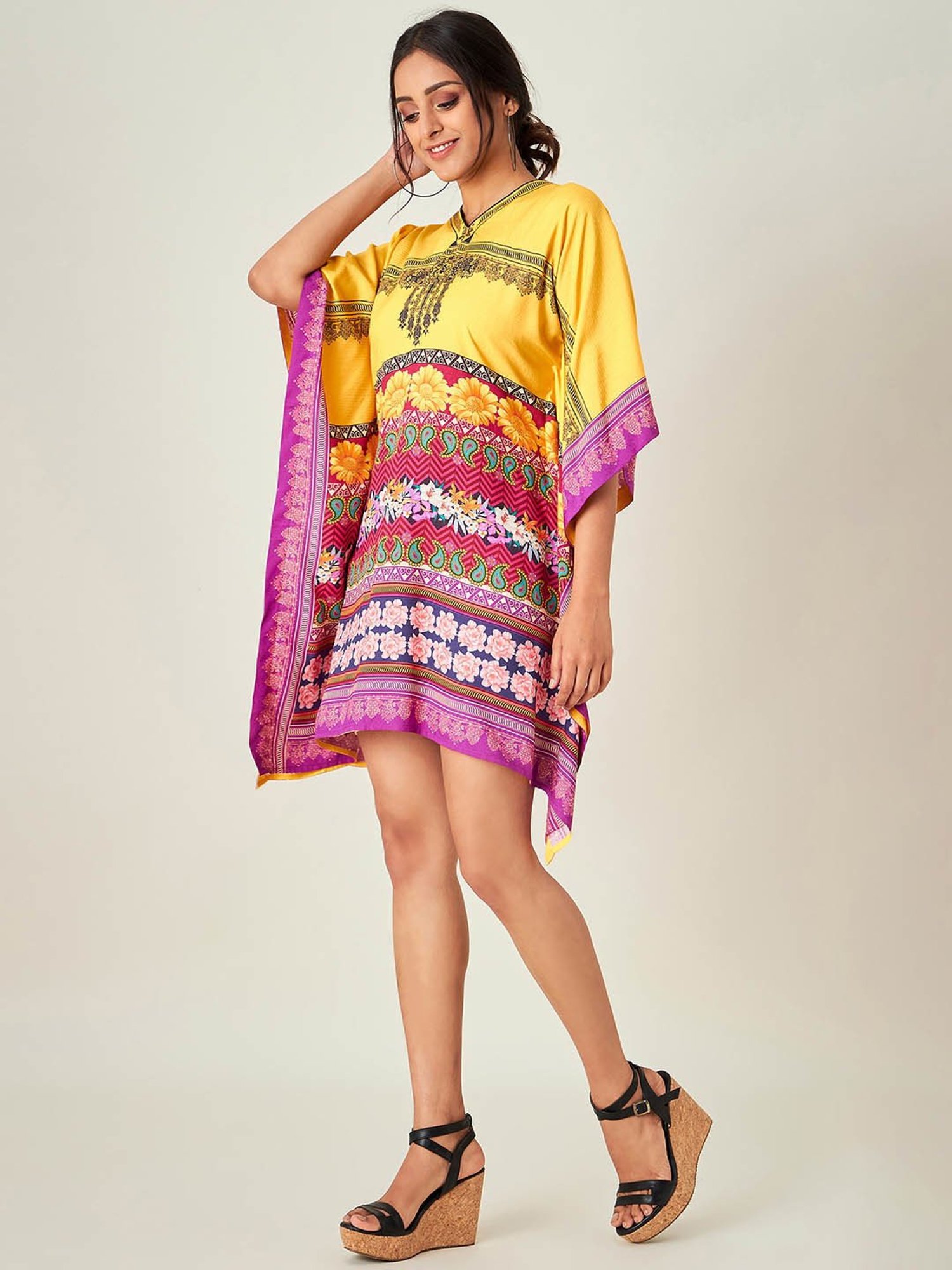 The Kaftan Company Yellow Printed Kaftan Dress