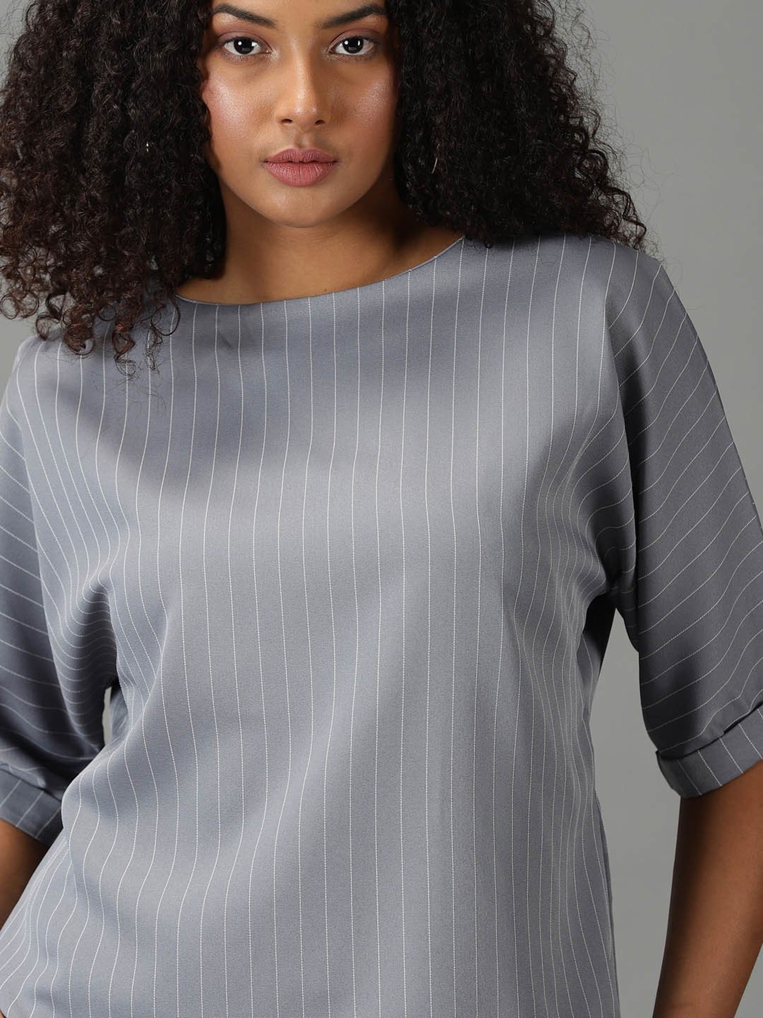 SHOWOFF Grey Striped Top With Trousers