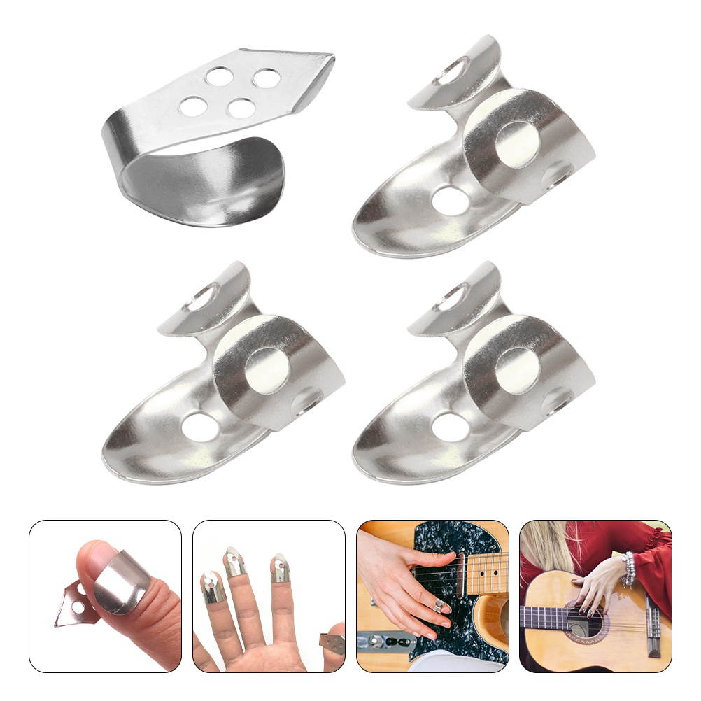 4 PCS Stainless Steel Adjustable Durable Plectrum Thumb Finger Pick for Guitar Bass