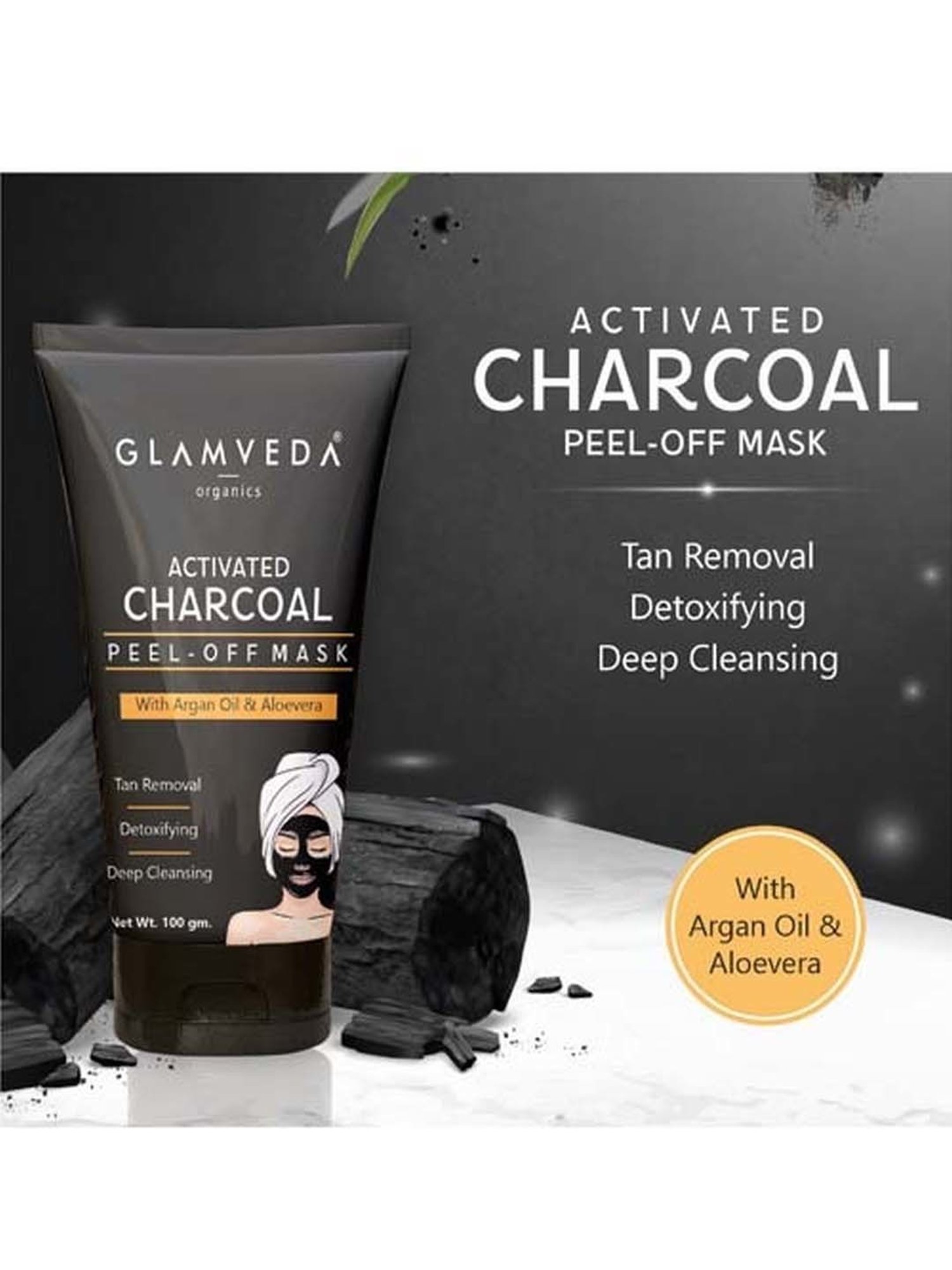 Glamveda Activated Charcoal Peel Off Mask With Argan Oil And Aloe Vera