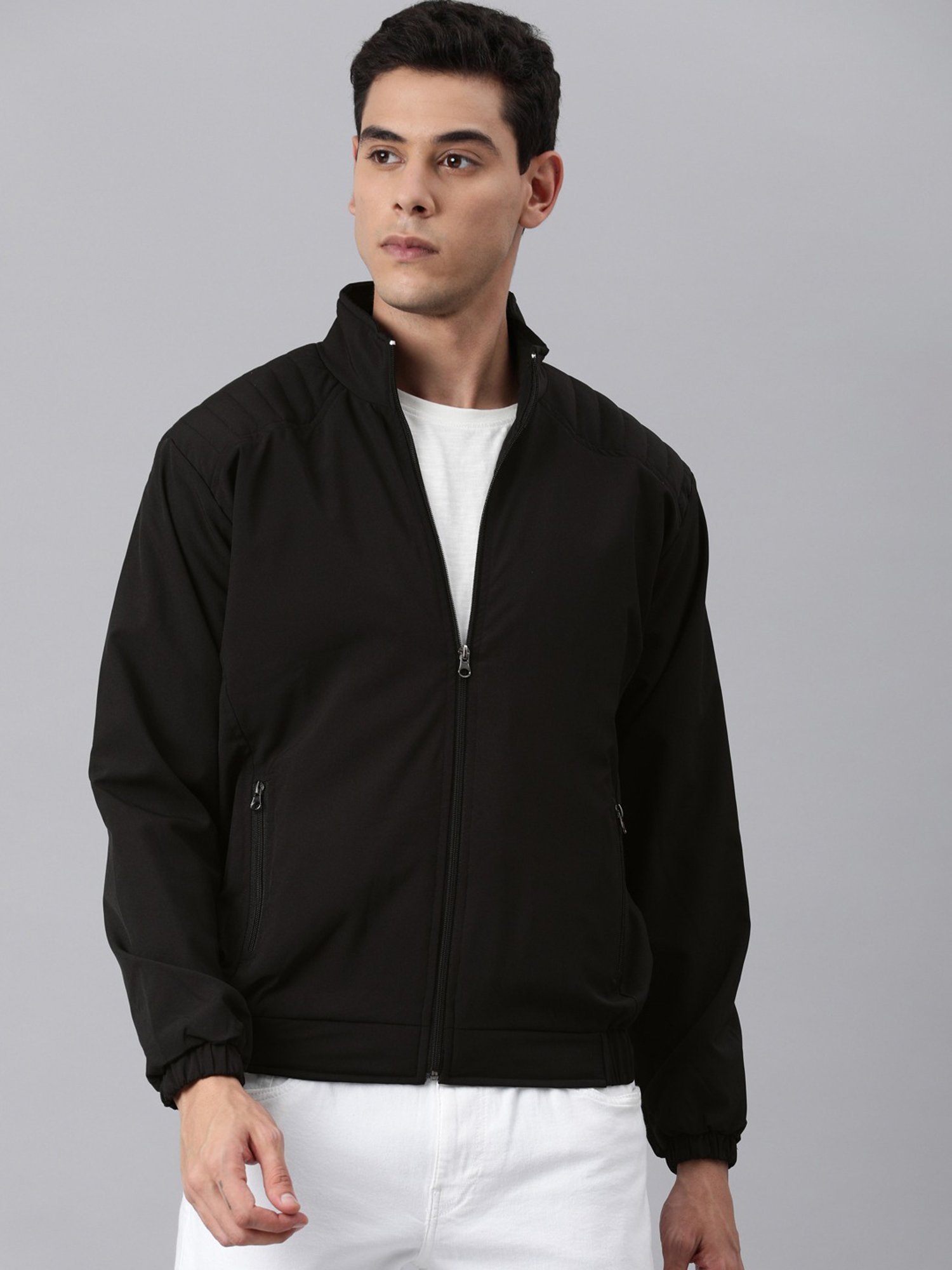 VOXATI Black Full Sleeves Mandarin Collar Jacket