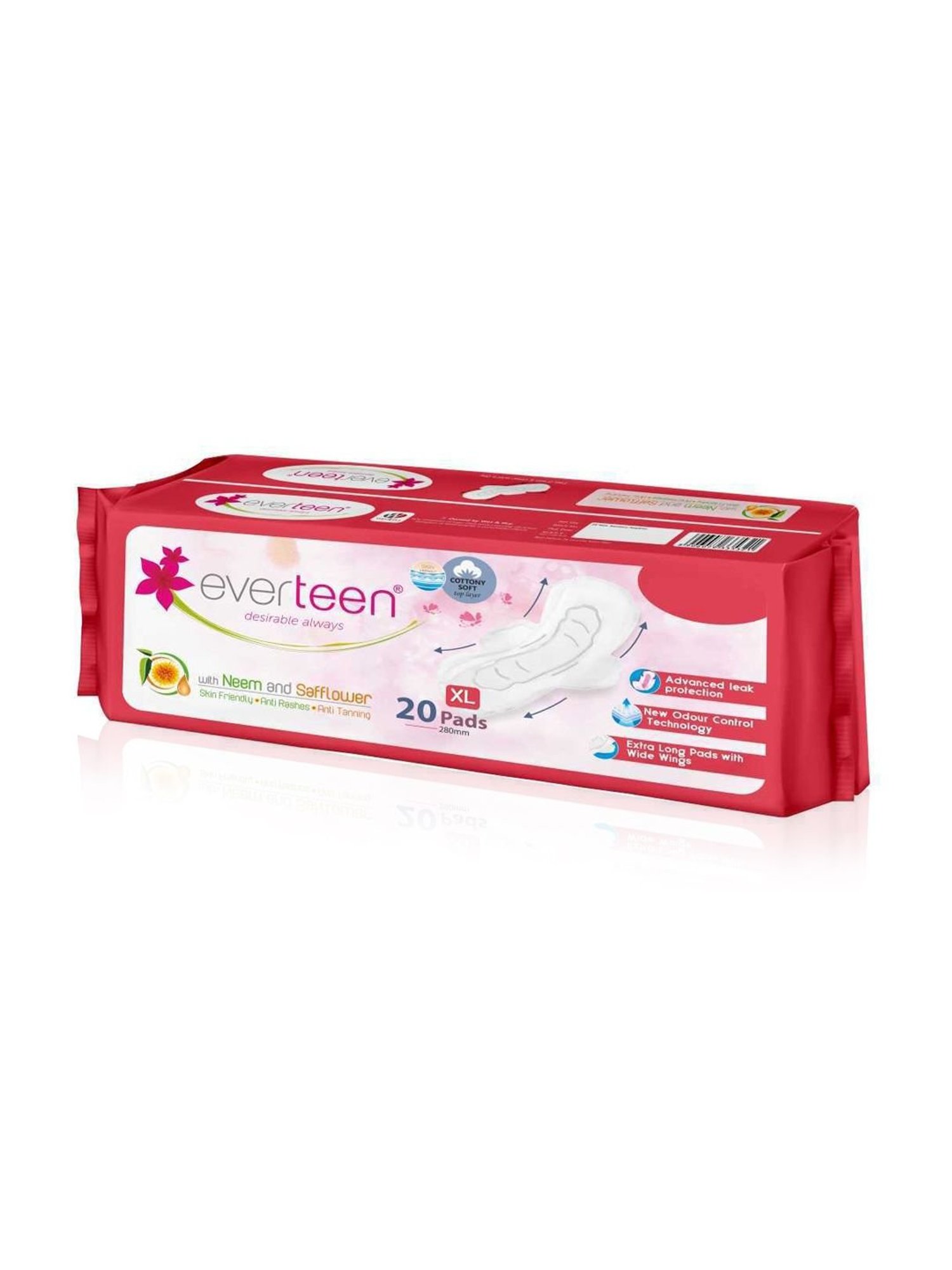 everteen XL Sanitary Napkin Pads with Cottony-Soft Top Layer for Women - 1 Pack (20 Pads, 280mm)