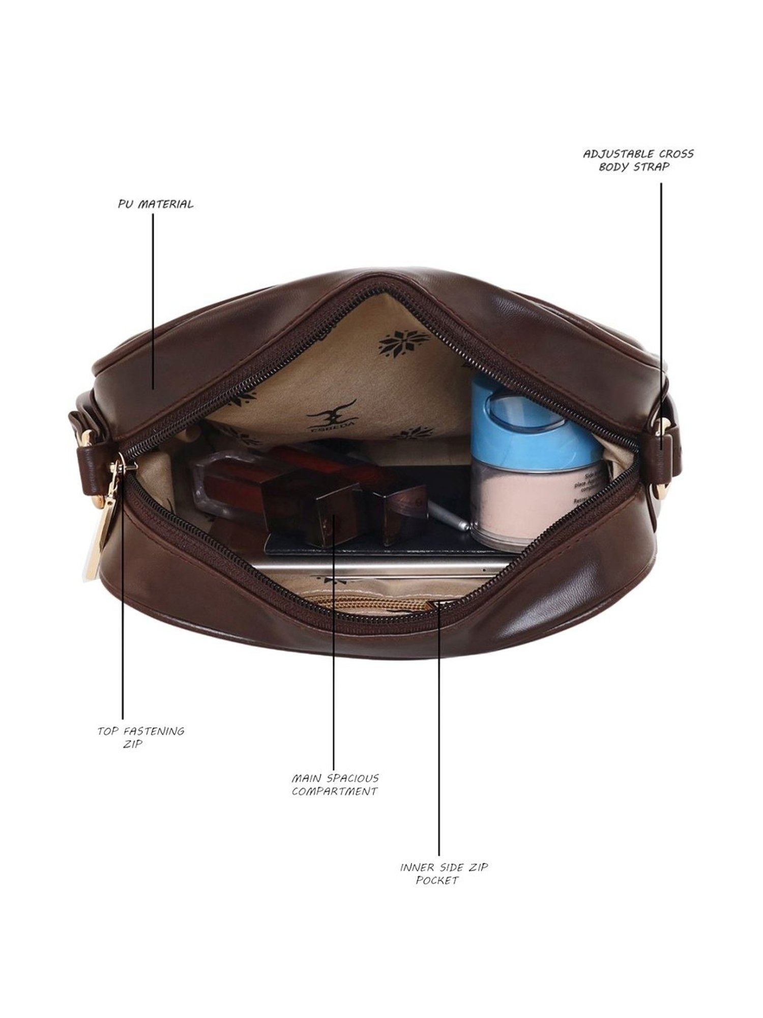 Esbeda Brown Textured Small Sling Handbag