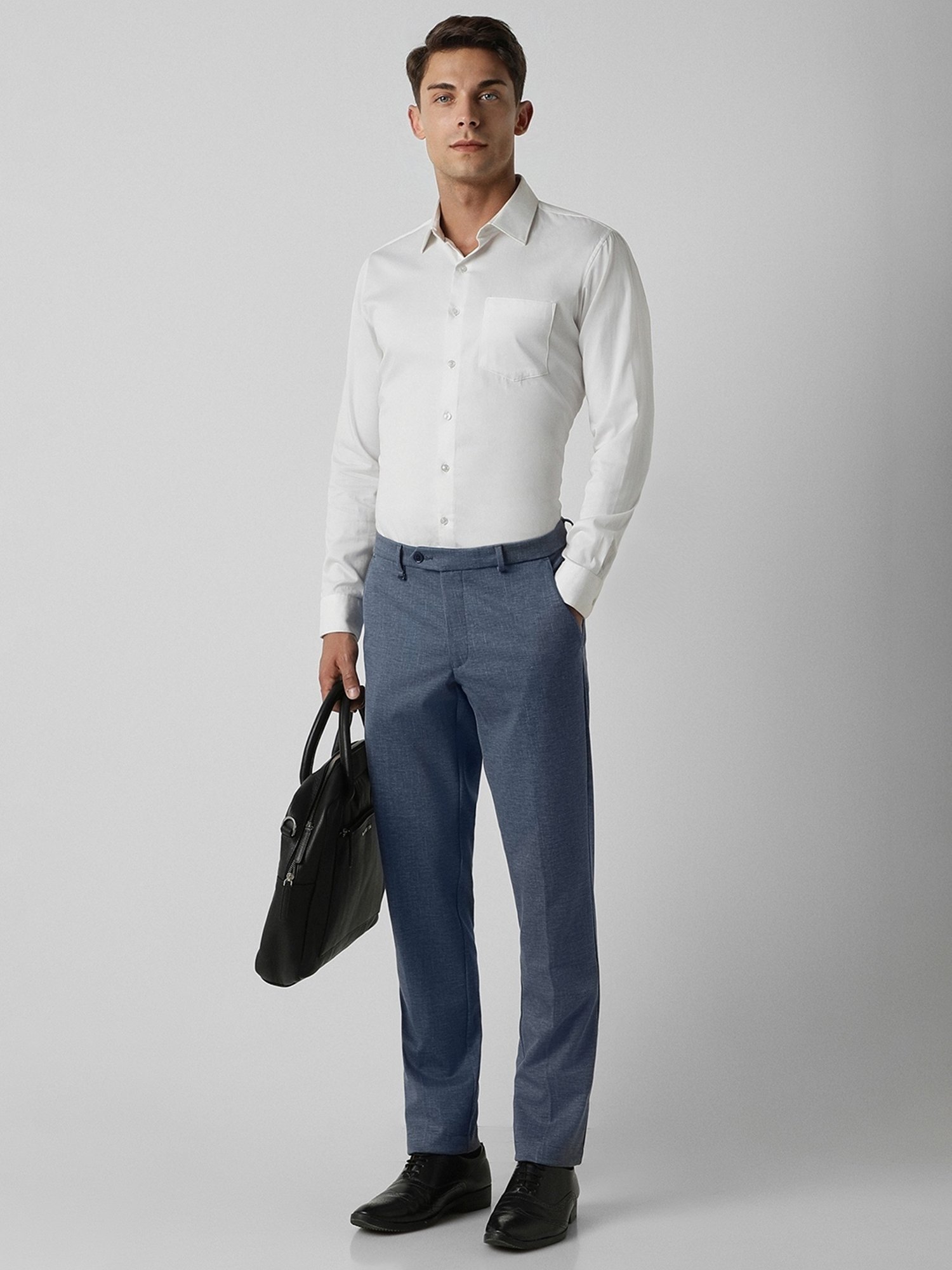 Van Heusen Blue Slim Fit Texture Trousers