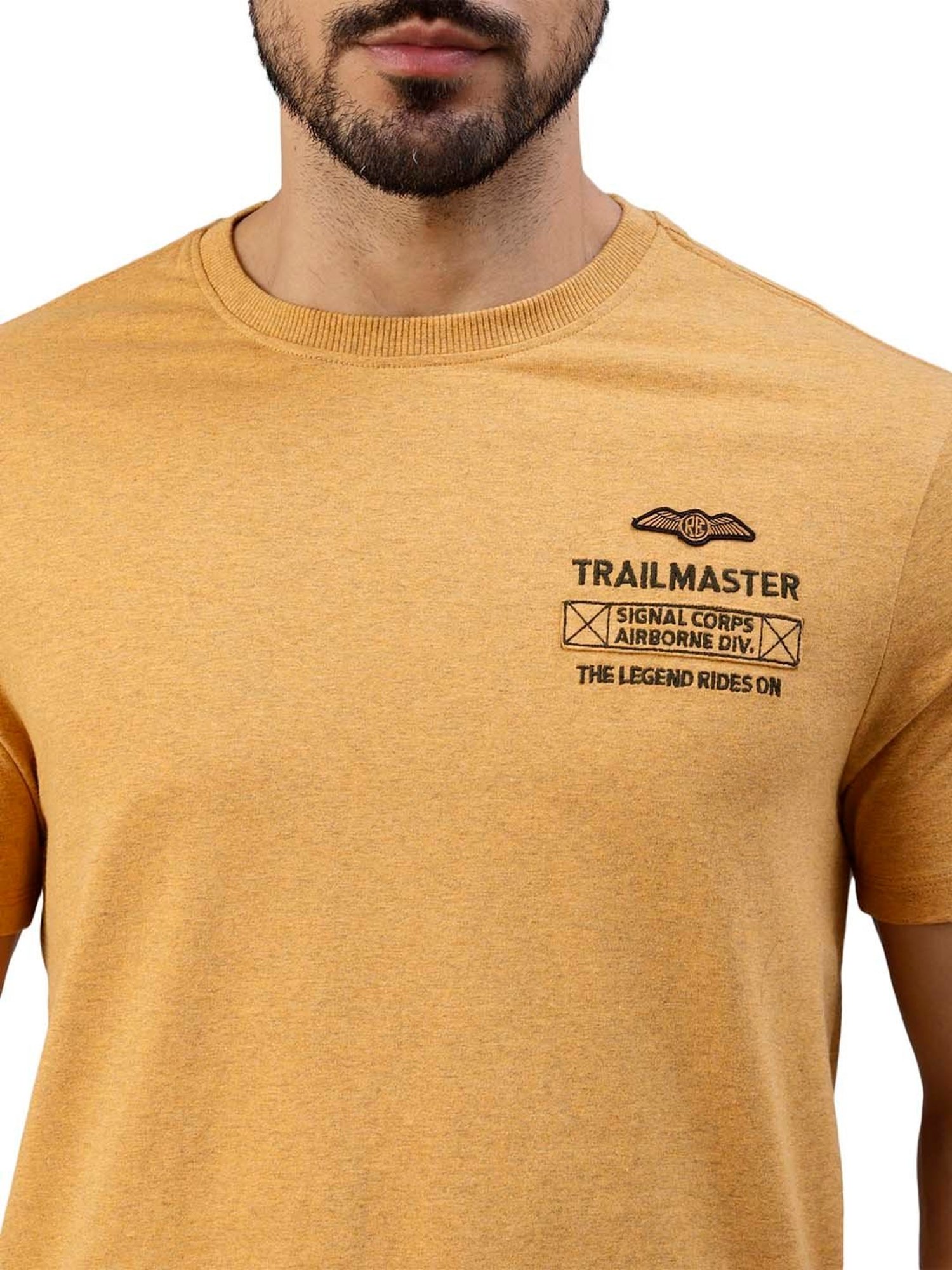 Royal Enfield Trail Master Mustard Melange Regular Fit Printed Crew T-Shirt