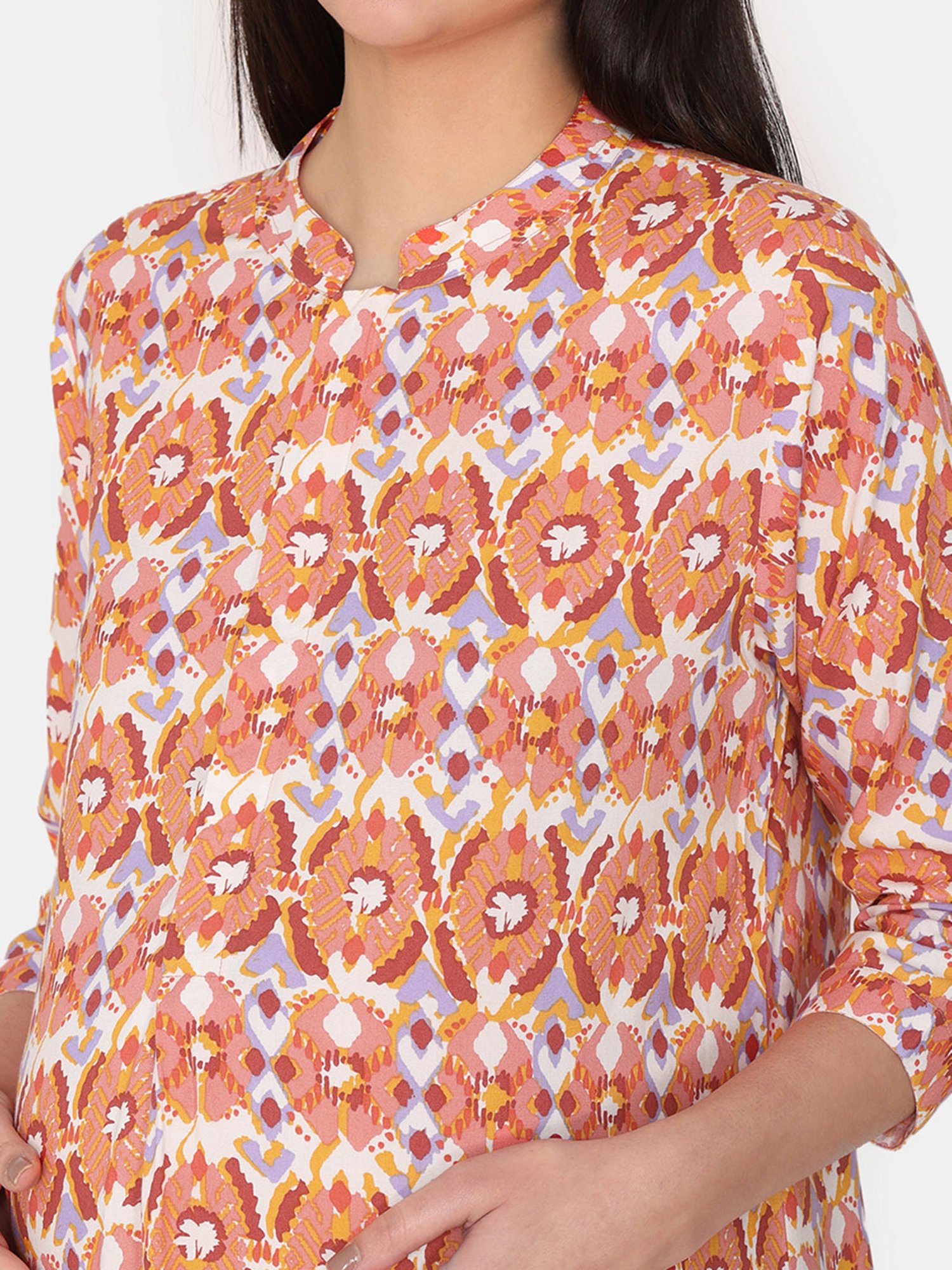 Coucou by Zivame Orange Printed Maternity Night Dress
