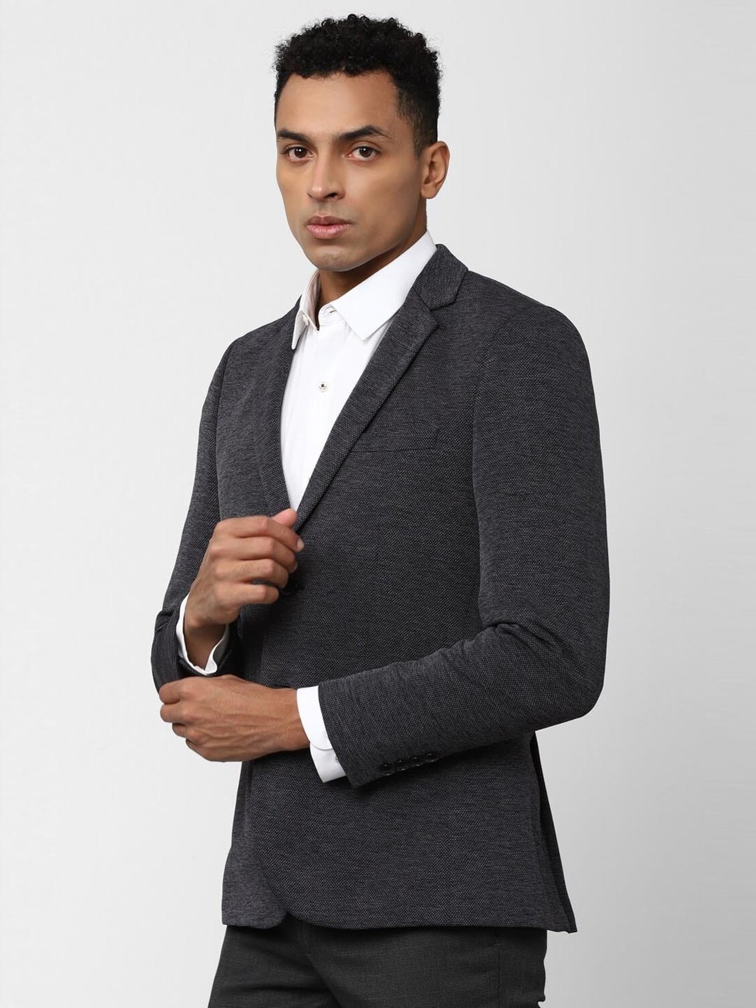 Van Heusen Grey Slim Fit Self Pattern Blazer