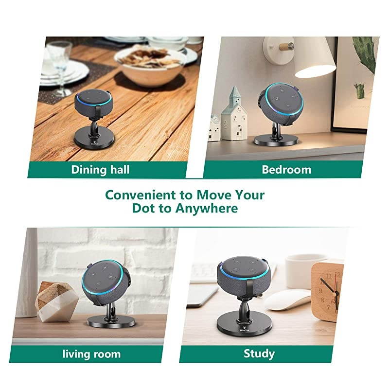 360 Degree Adjustable Echo Dot Stand AntiSlip Base Table Holder for Echo Dot 3rd Generation Black
