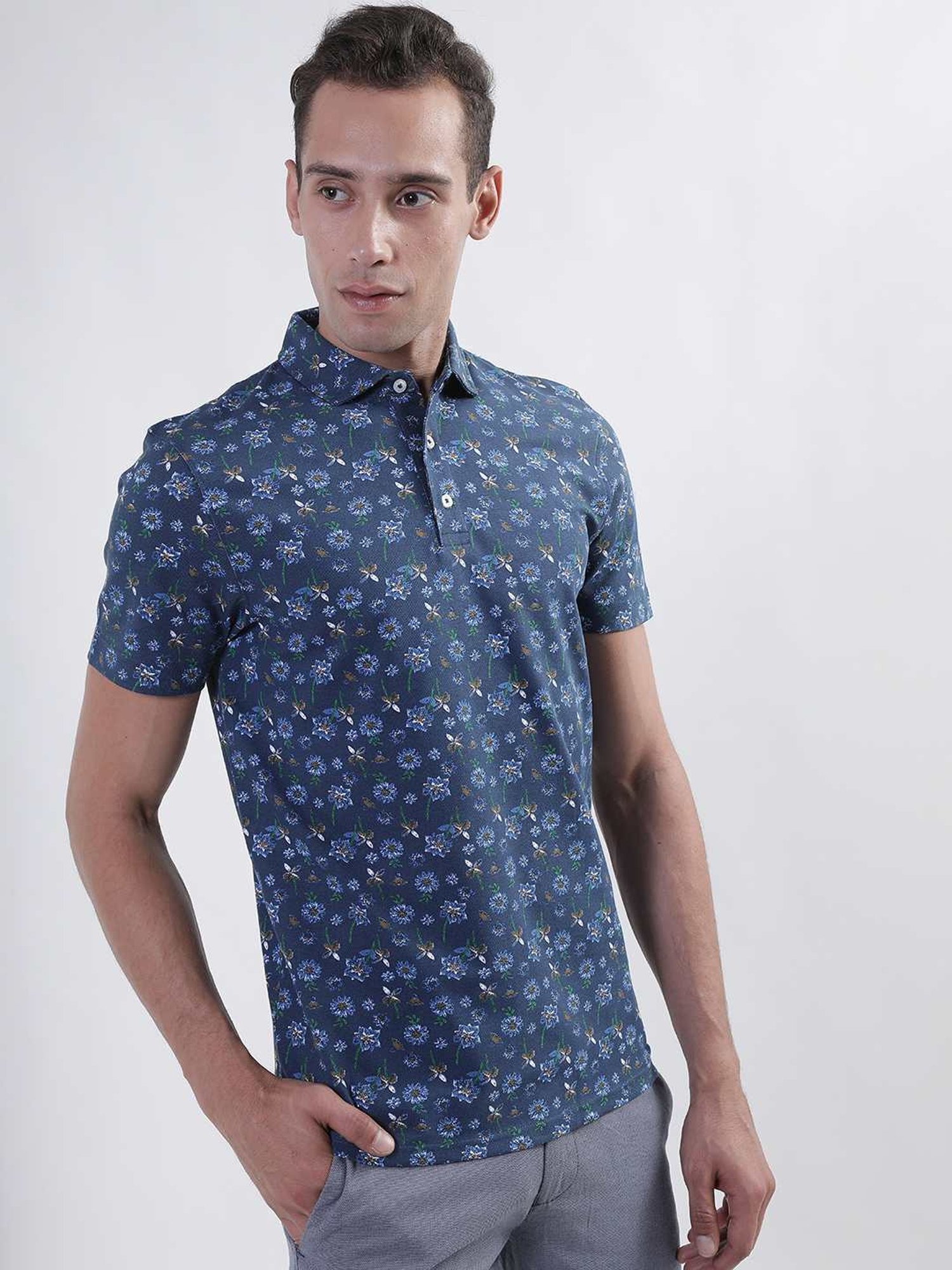Bruun & Stengade Blue Regular Fit Printed Polo T-Shirt