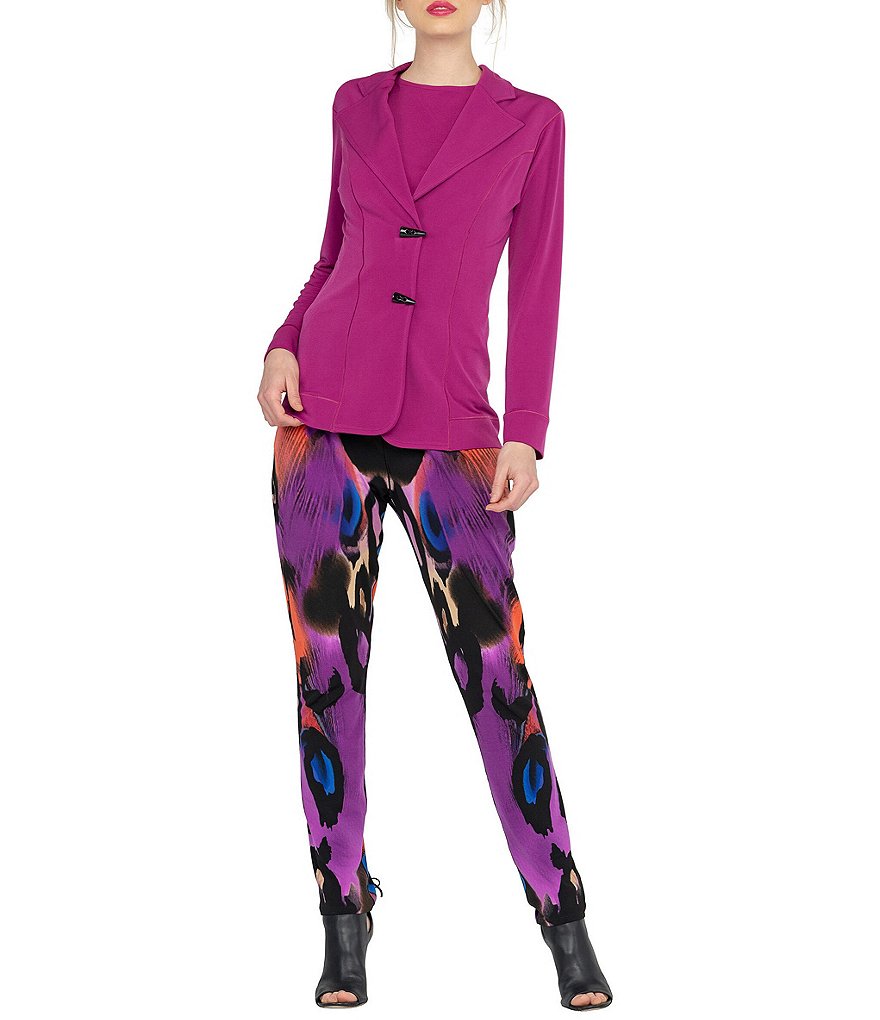 Eva Varro Solid Knit Jersey Notch Lapel Collar Two-Button Jacket