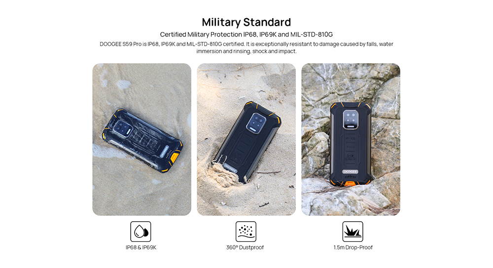 DOOGEE S59 Pro Unlocked Rugged Smartphone 10050mAh Battery 4GB + 128GB Unlocked Cell Phones 2W Loud Speaker 16MP Camera Android 10 5.71" Screen Helio P22 Waterproof Phone Face Fingerprint Unlocking