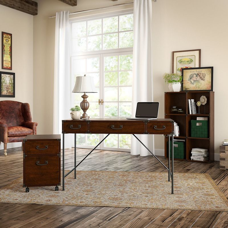 kathy ireland Home by Bush Furniture 48W Writing Desk Mobile File and 6 Cube Bookcase Coastal Cherry