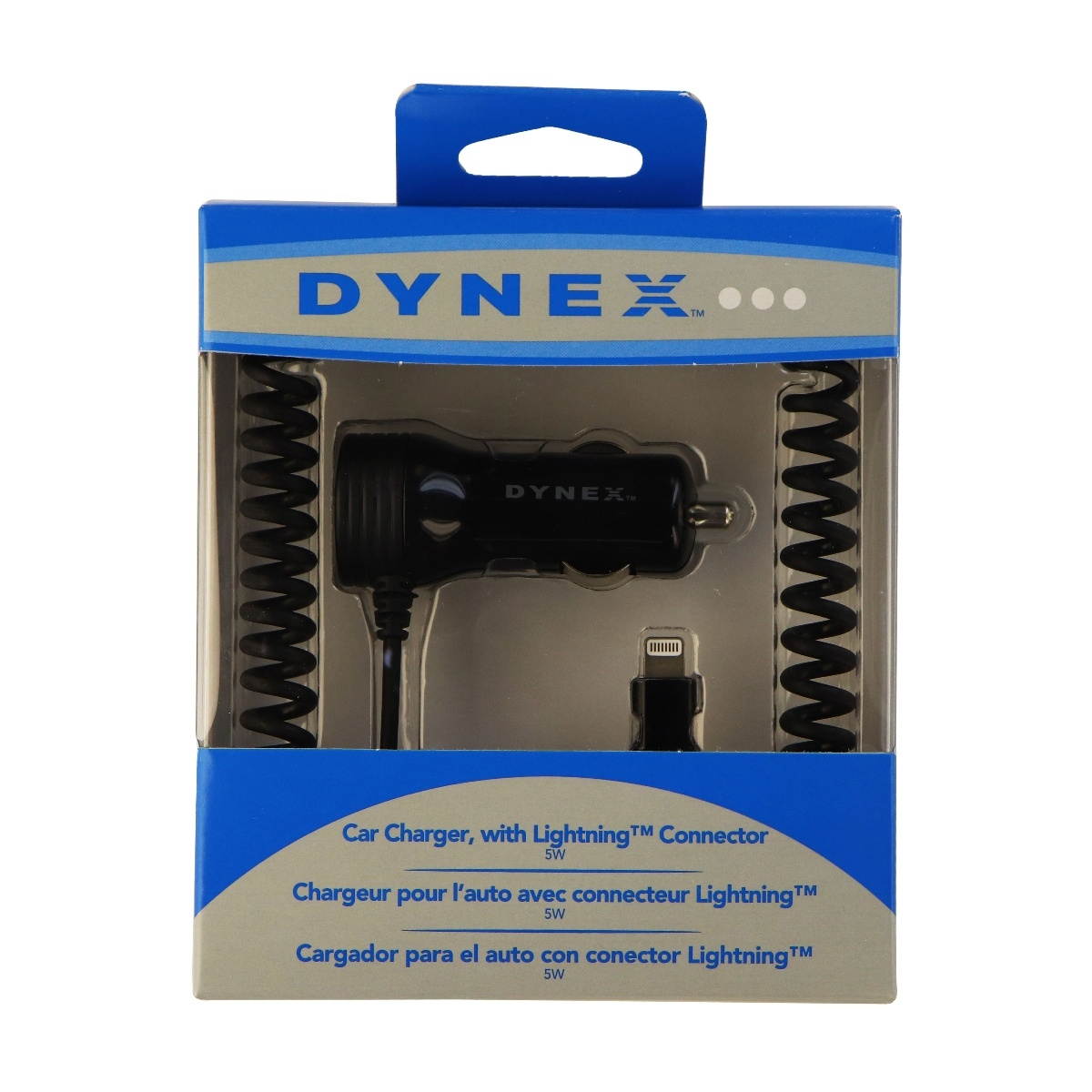 Dynex 5-Watt 1Amp Coiled Car Charger with Apple Lightning Connector - Black