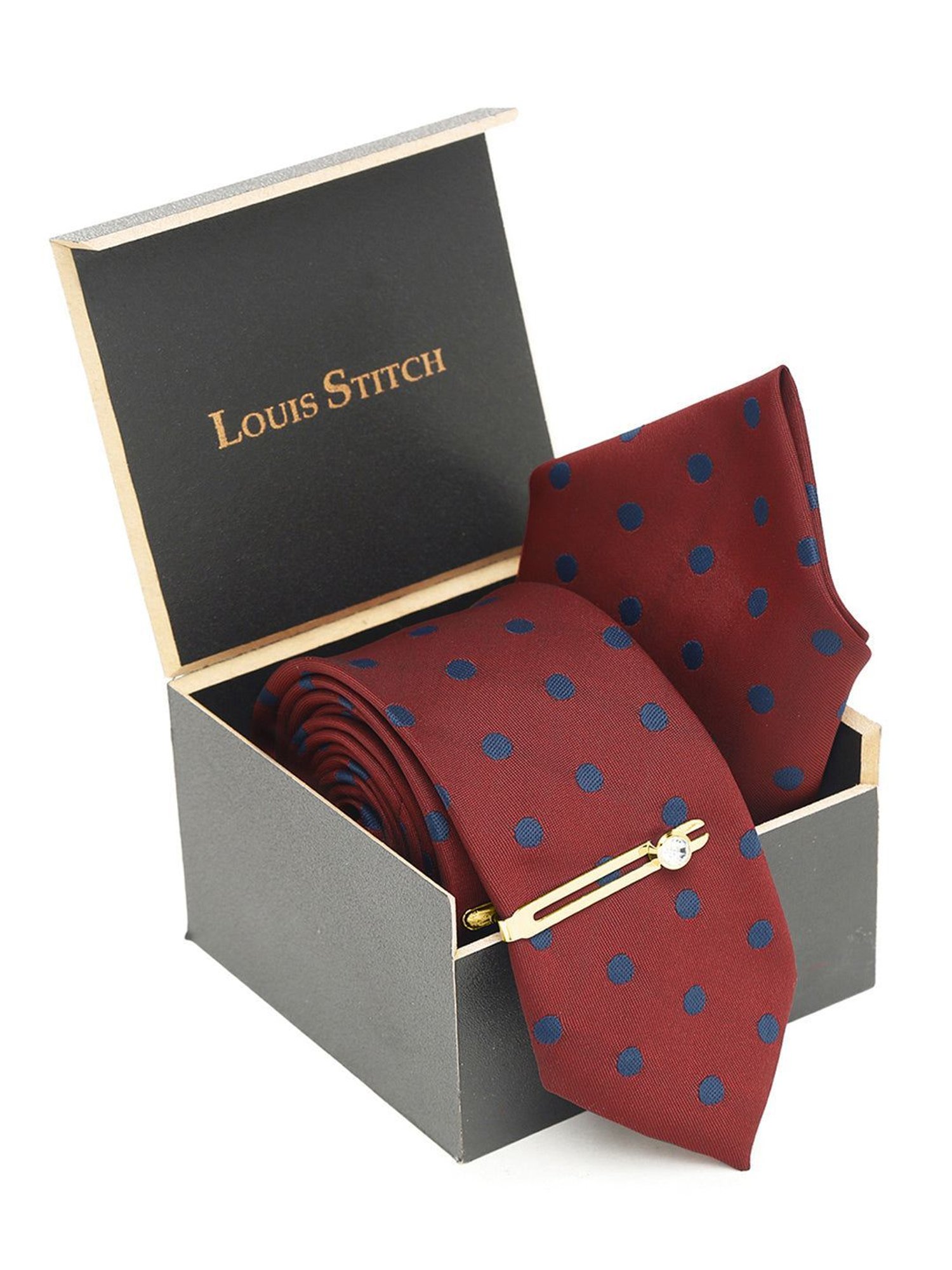 Louis Stitch Maroon Printed Necktie Gift Set - Set of 3
