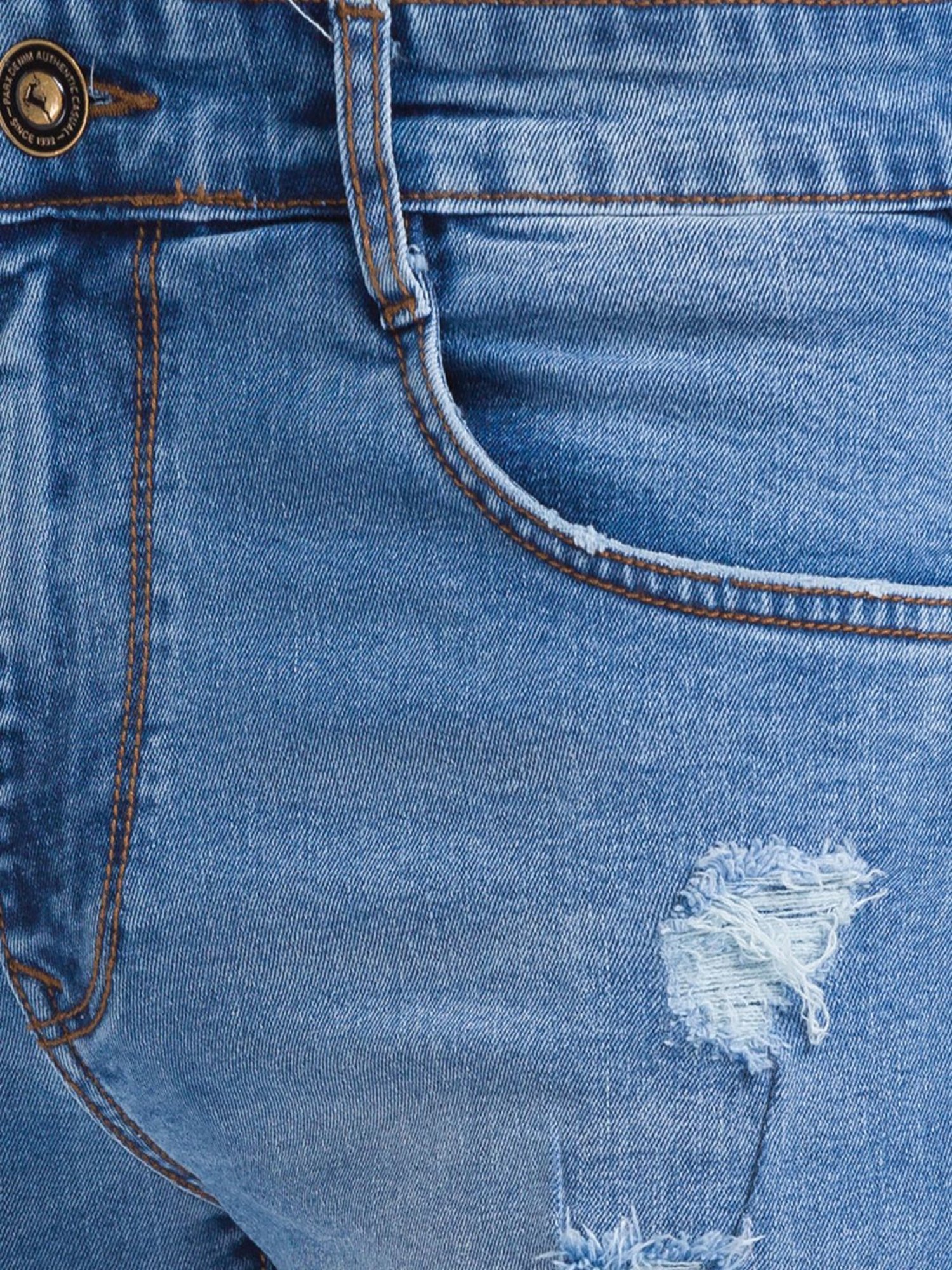 Parx Blue Regular Fit Distressed Denim Shorts