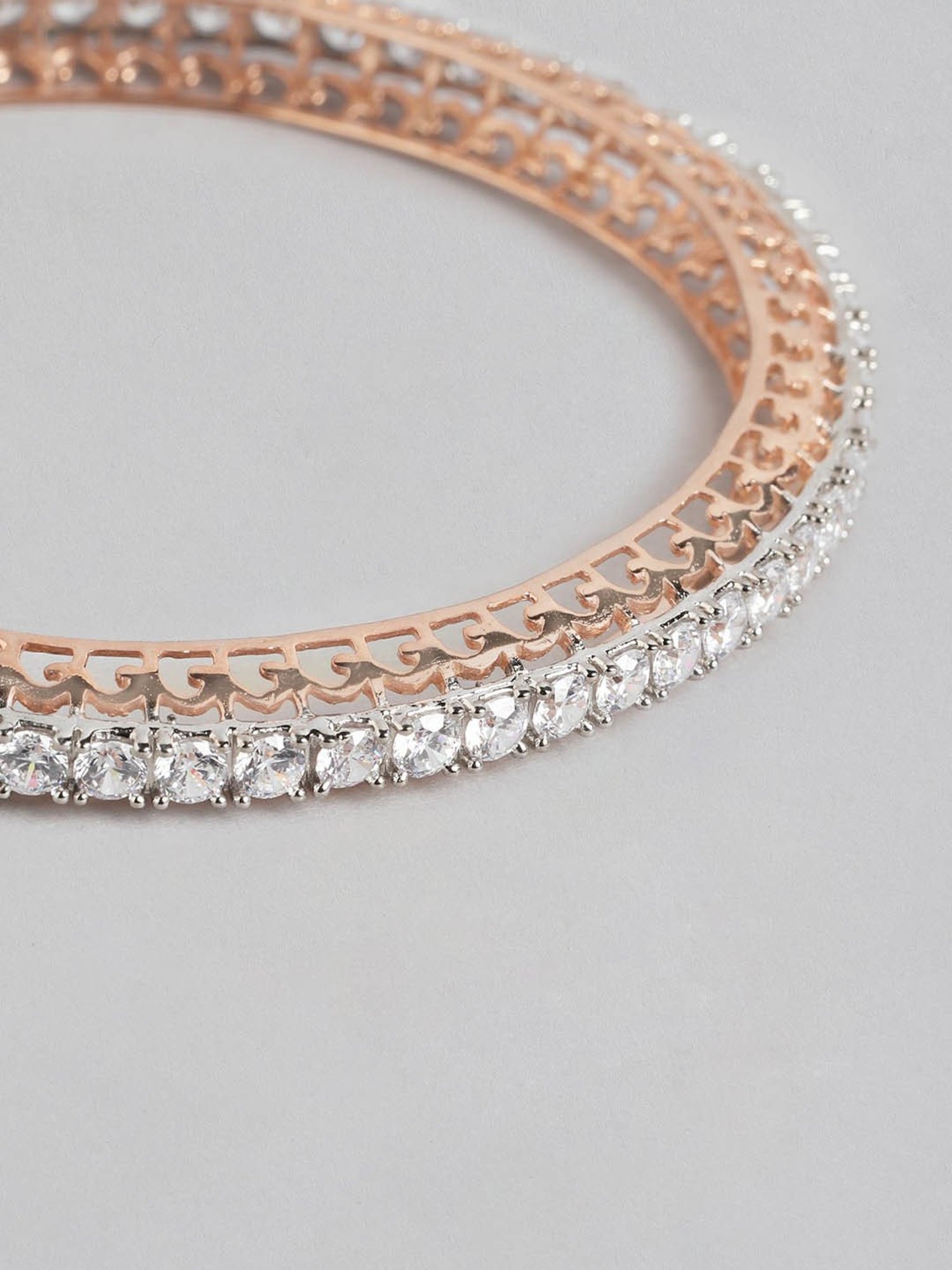 Zavya 925 Silver Rose Gold Elegance CZ Bangle for Women