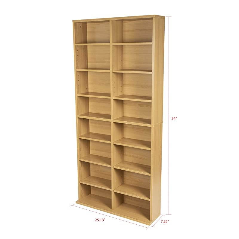 Oskar Adjustable Media Cabinet - Holds 464 CDs, 228 DVDs or 276 Blu-Rays, 12 Adjustable and 4 Fixed Shelves PN38435720 in Maple