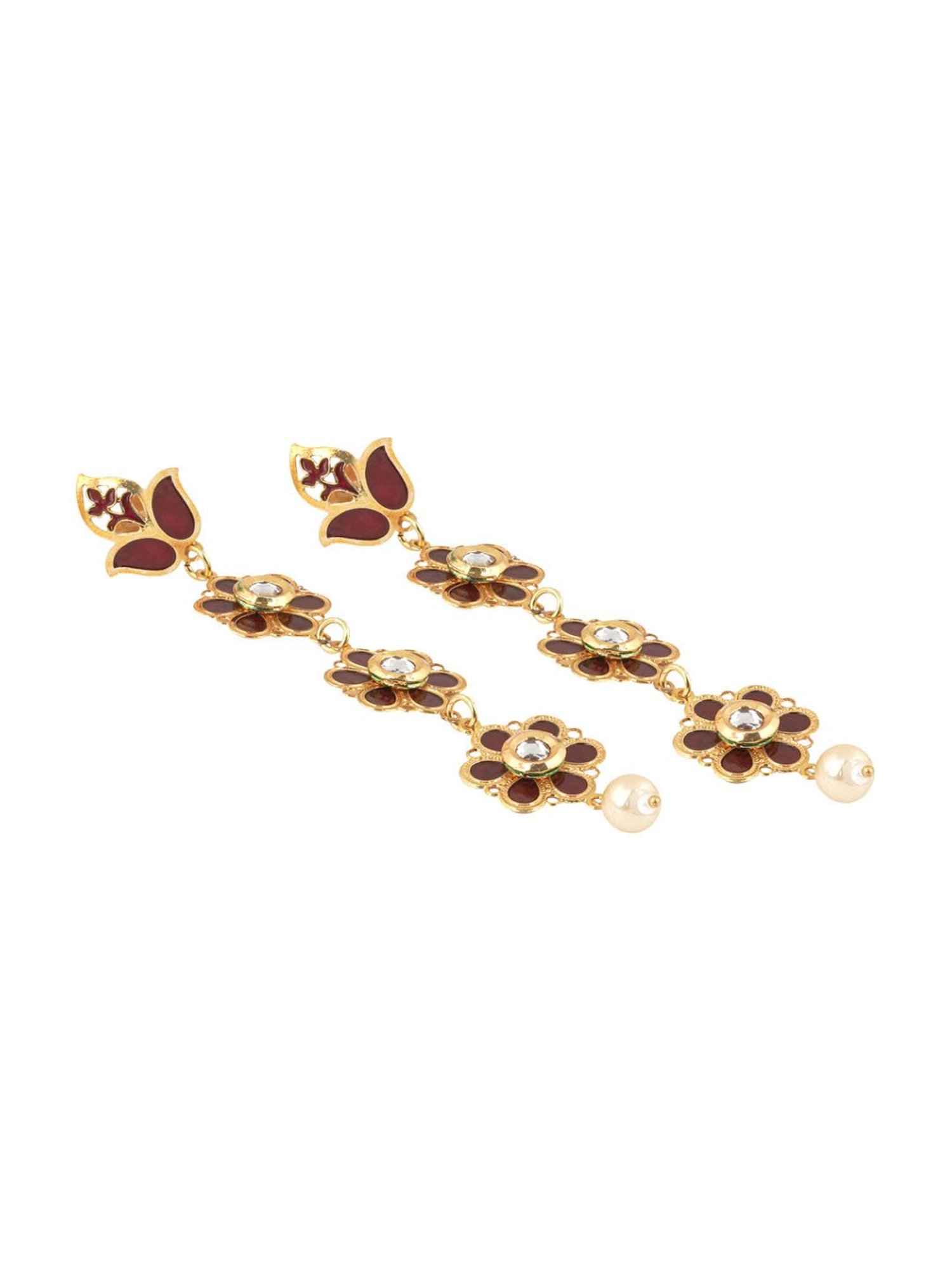 Teejh Daivey Maroon & Golden Dangler Earrings