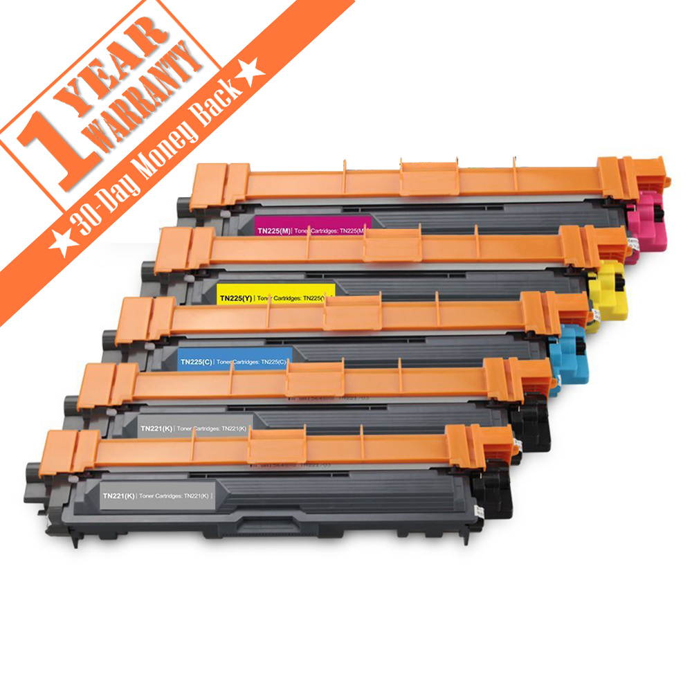 5PK 2X TN221-BK 1X TN225-C 1X TN225-M 1X TN225-Y Color Toner Cartridge Set for Brother TN221 TN225 Toner Cartridge Printer HL-3140CW HL-3170CDW MFC-9130CW MFC-9330CDW MFC-9340CDW
