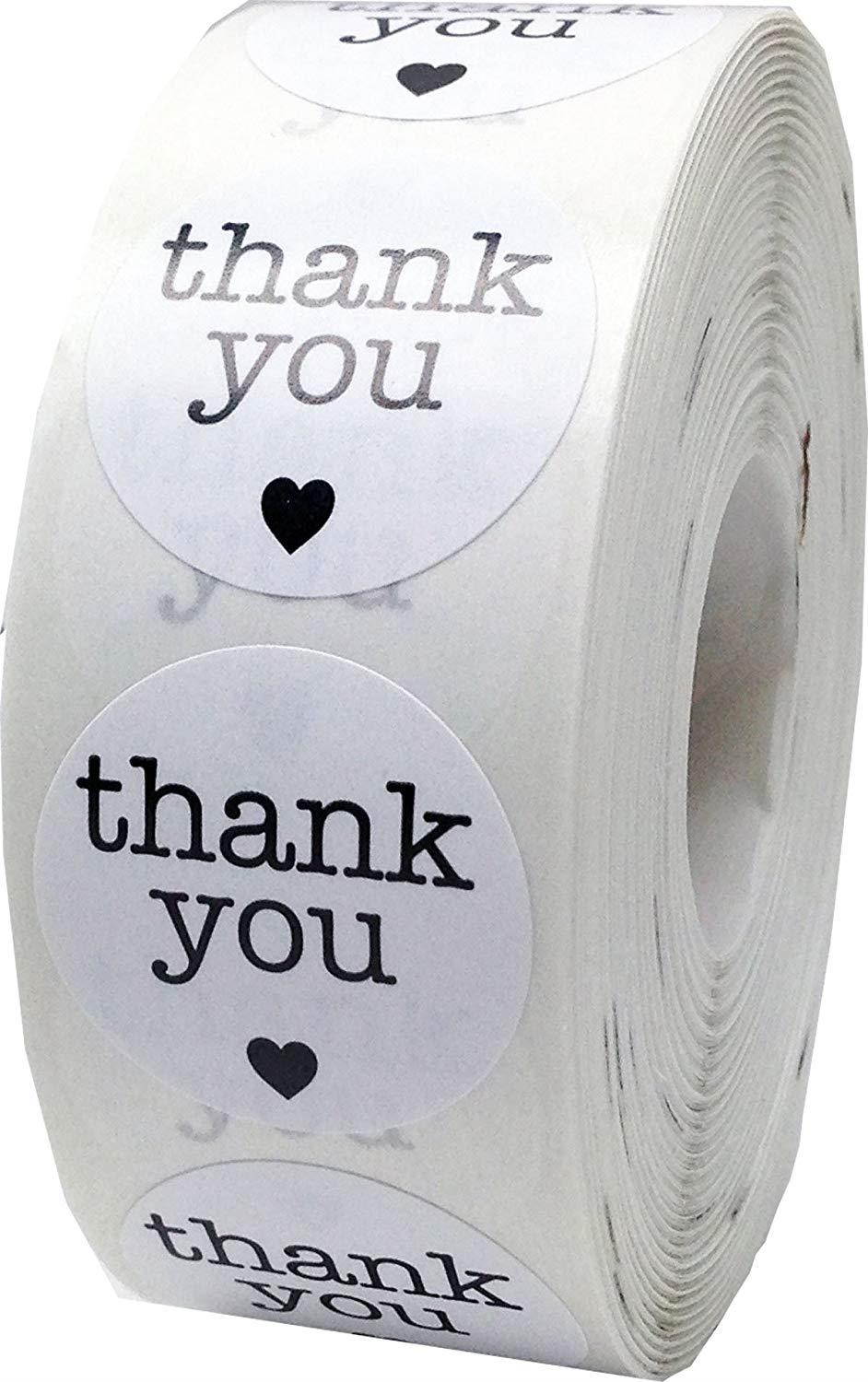 White Thank You Stickers With Black Hearts Appreciation Labels 1 Inch 500 Adhesive Stickers