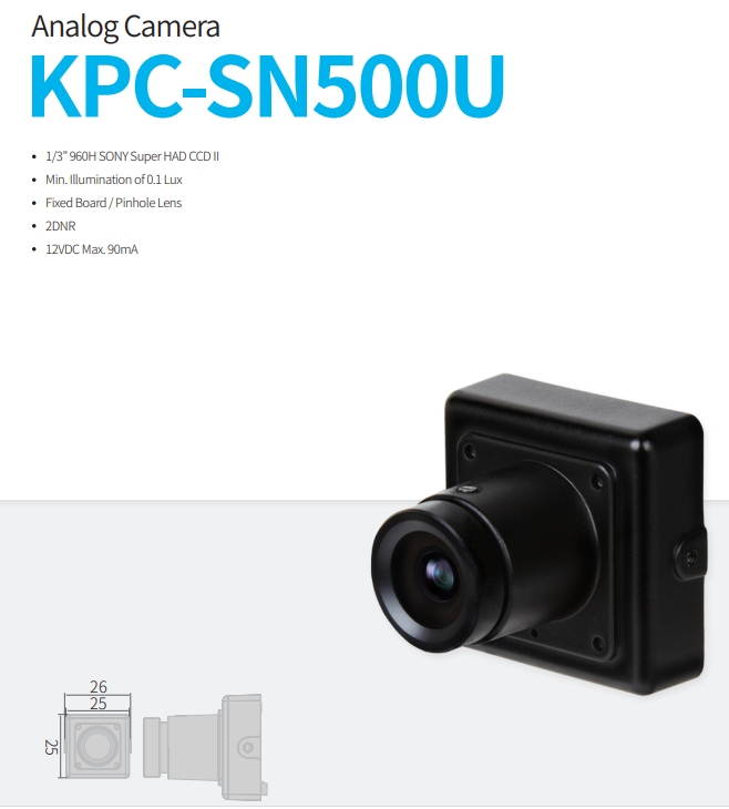 KT&C KPC-SN500U 960H Super Miniature Camera 12VDC  25mm x 25mm replacement of KPC-VSN500NH