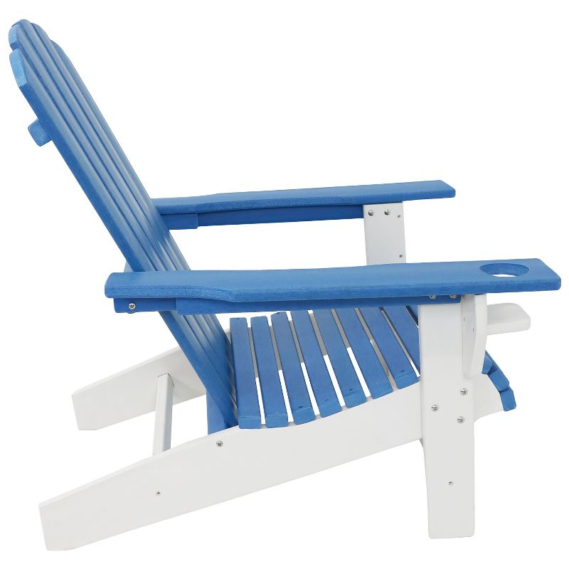 Sunnydaze Plastic All-Weather Heavy-Duty Outdoor Adirondack Chair with Drink Holder, Blue and White, 2pk
