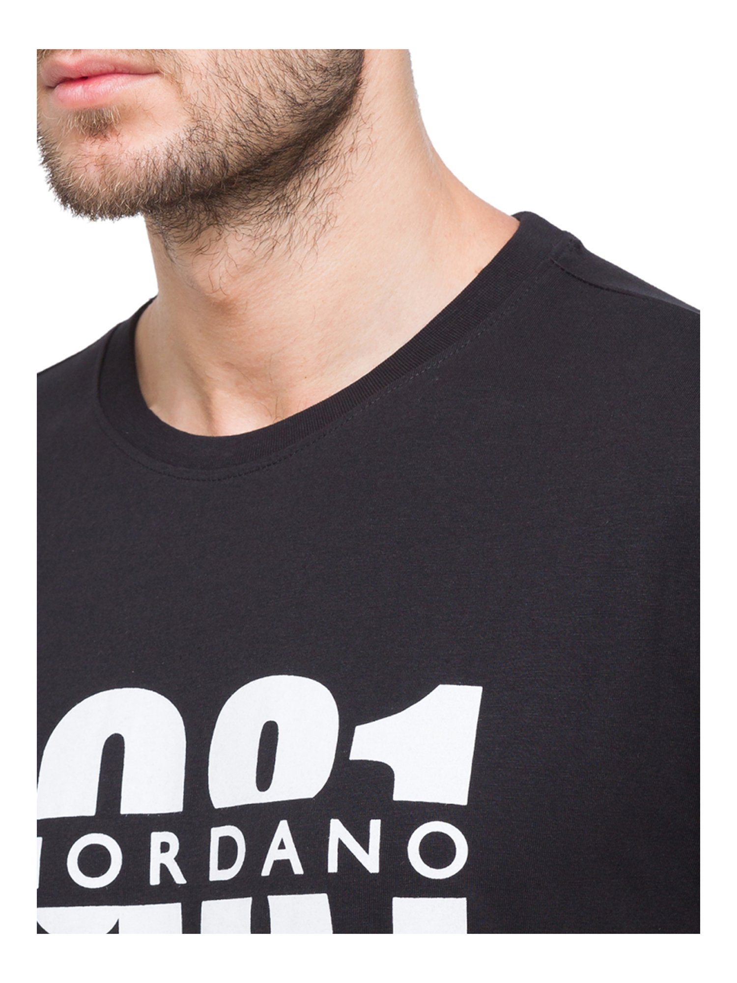 Giordano Black Cotton Slim Fit Logo Printed T-Shirt