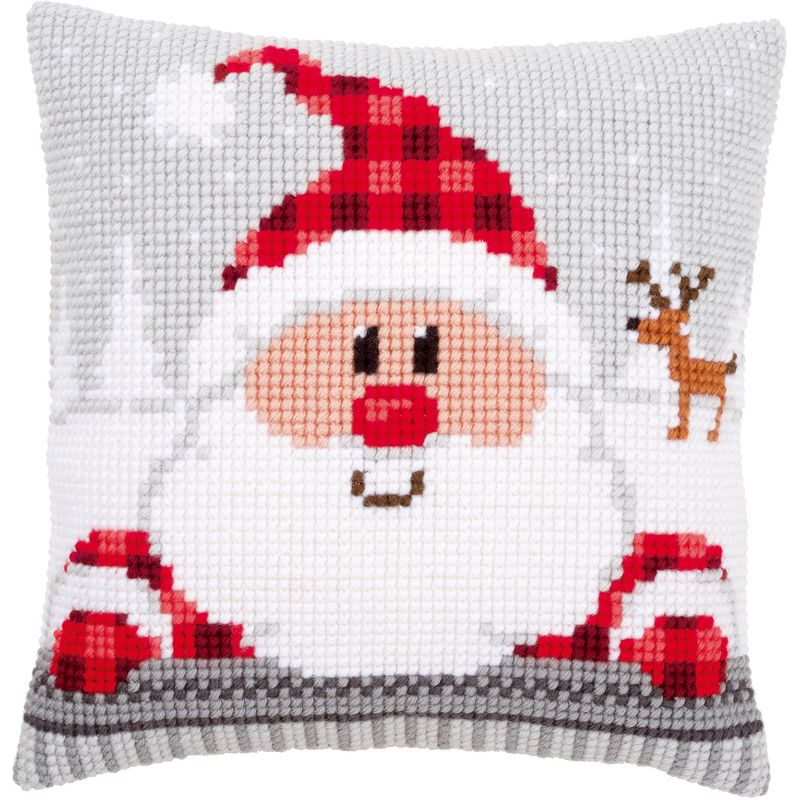 Vervaco Needlepoint Cushion Top Kit 16"X16" -Santa In A Plaid Hat