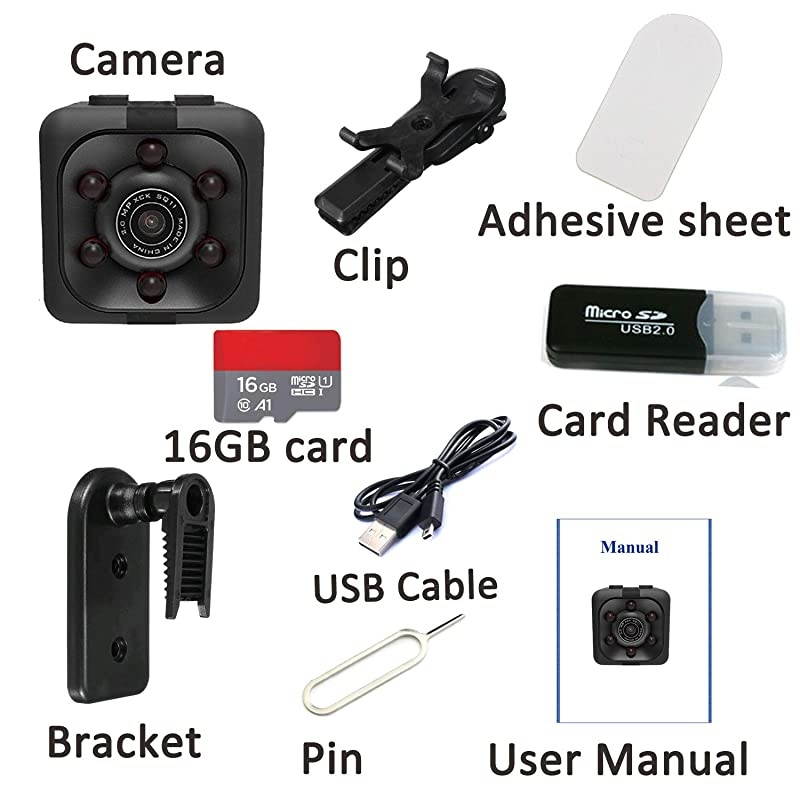 Hidden Spy Camera Portable Small 1080P Wireless Cam with Night Vision and Motion Detection for NannyHousekeeper Security Sports Camera Blackwith 16GB Card