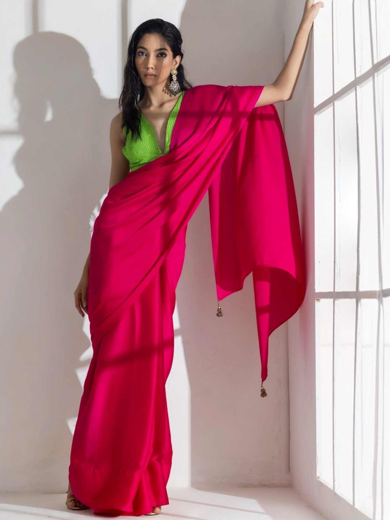 Unnati Silks Red Silk Printed Saree With Unstitched Blouse