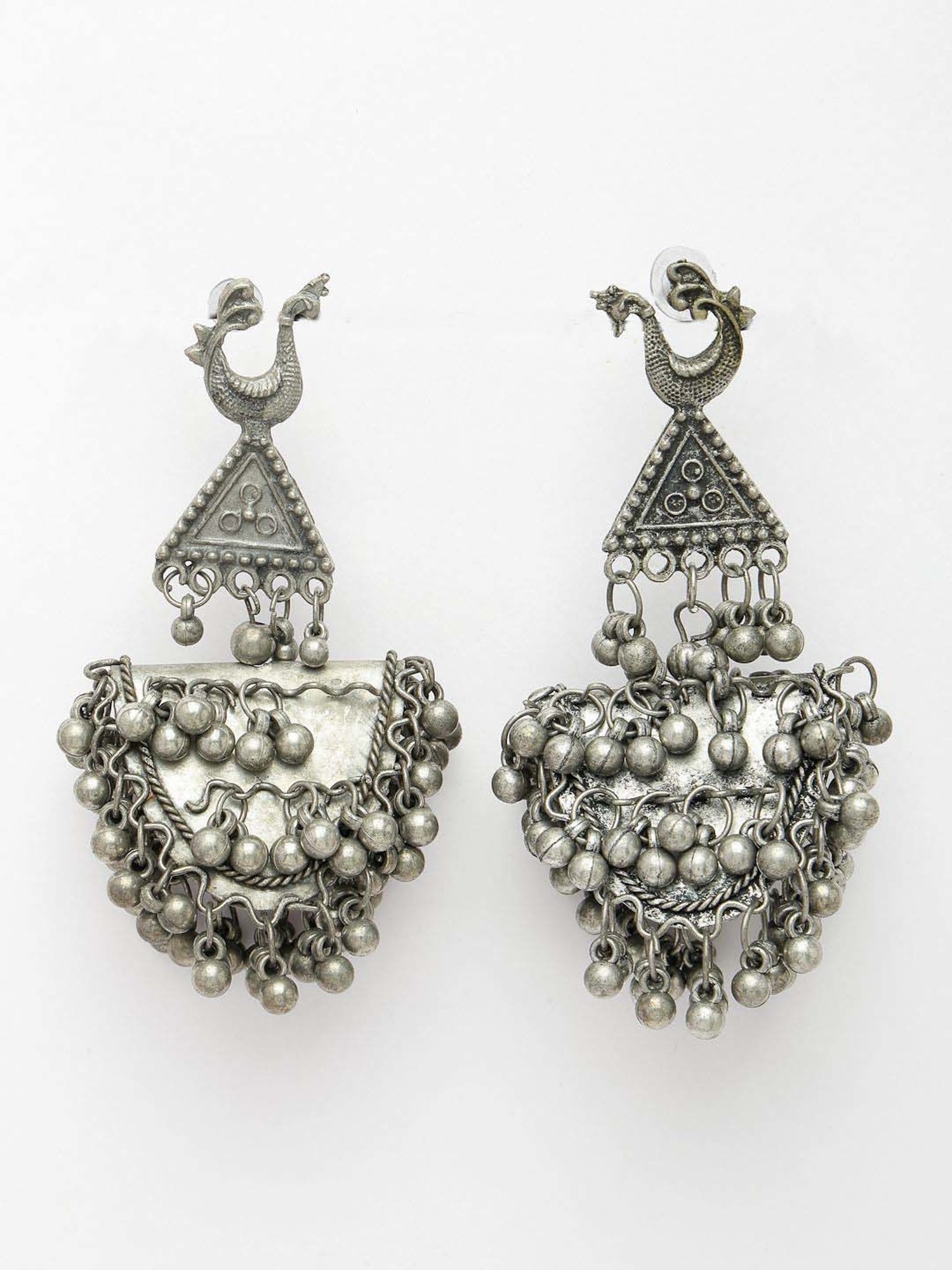 NVR Silver-Plated Oxidized Contemporary Dangler Earrings for Women