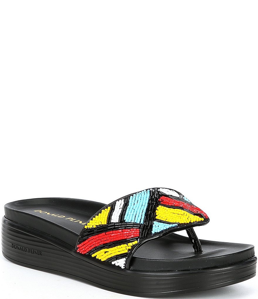 Donald Pliner Fifi Beaded Platform Wedge Thong Slides