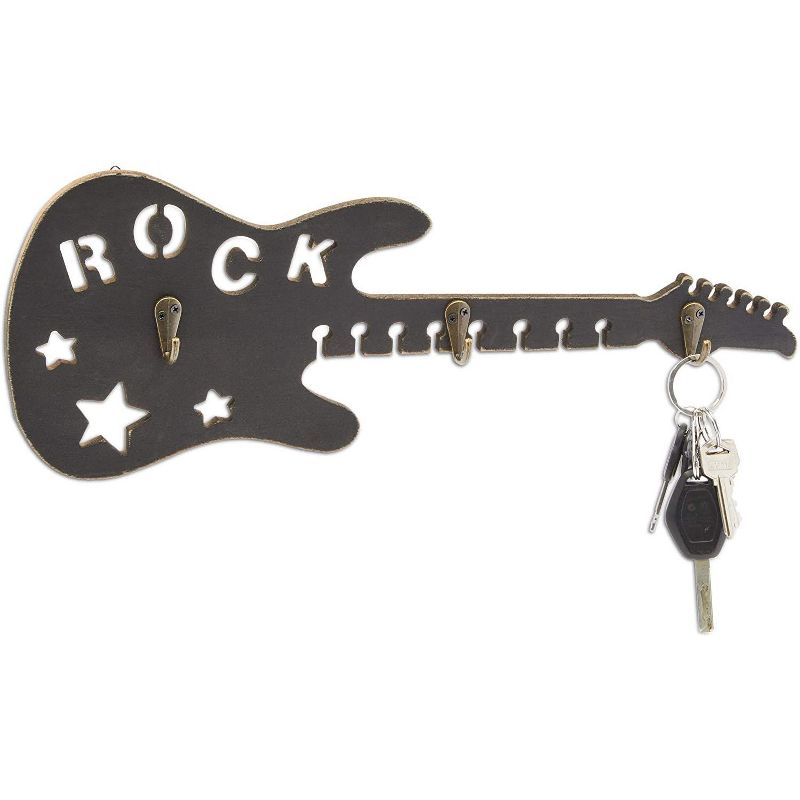 Juvale Guitar Shaped Coat Decorative Wall Hook Rack, Rock and Roll Home Decor (17 x 12 x 1 Inches)
