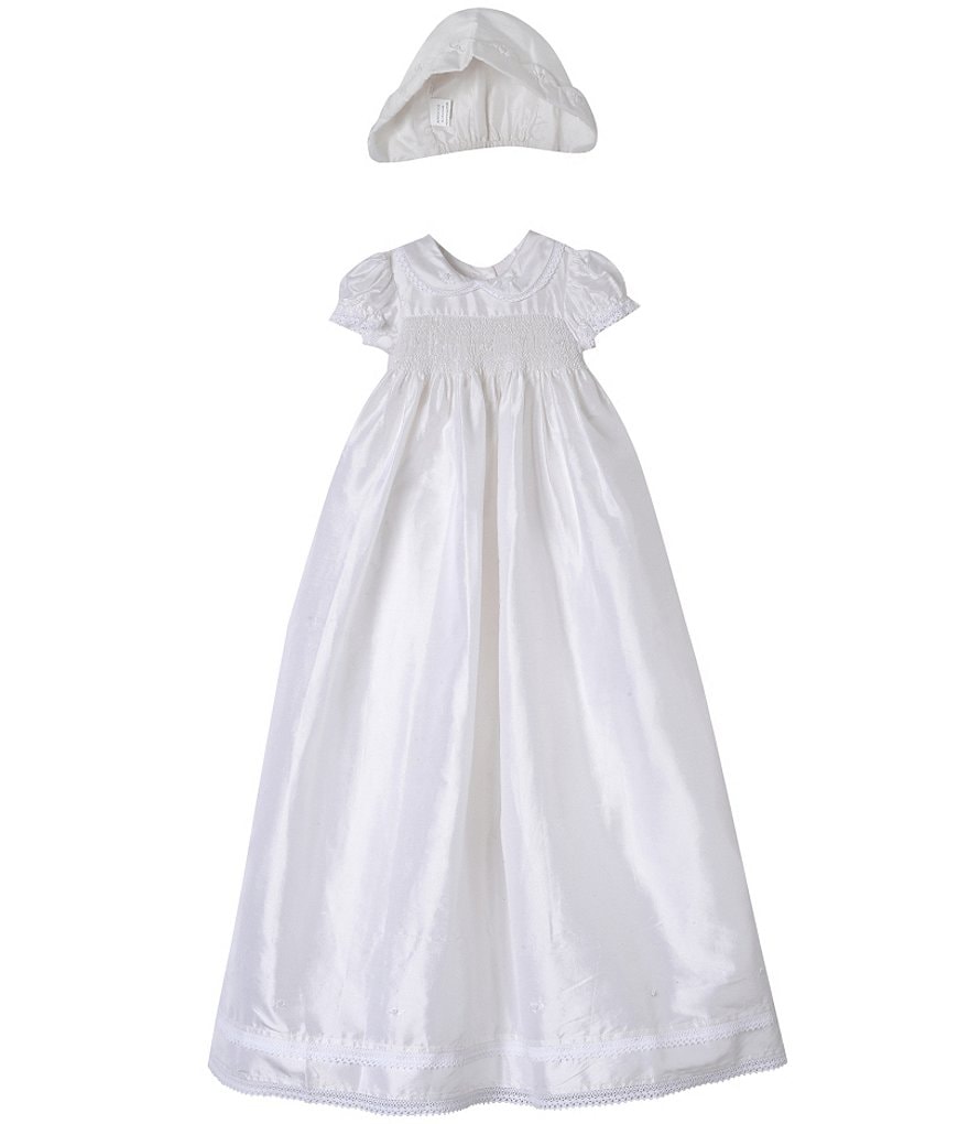 Laura Ashley Baby Girls Newborn-6 Months Smocked Cap Sleeve Christening Gown with Bonnet