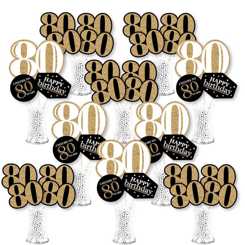 Big Dot of Happiness Adult 80th Birthday - Gold - Birthday Party Centerpiece Sticks - Showstopper Table Toppers - 35 Pieces