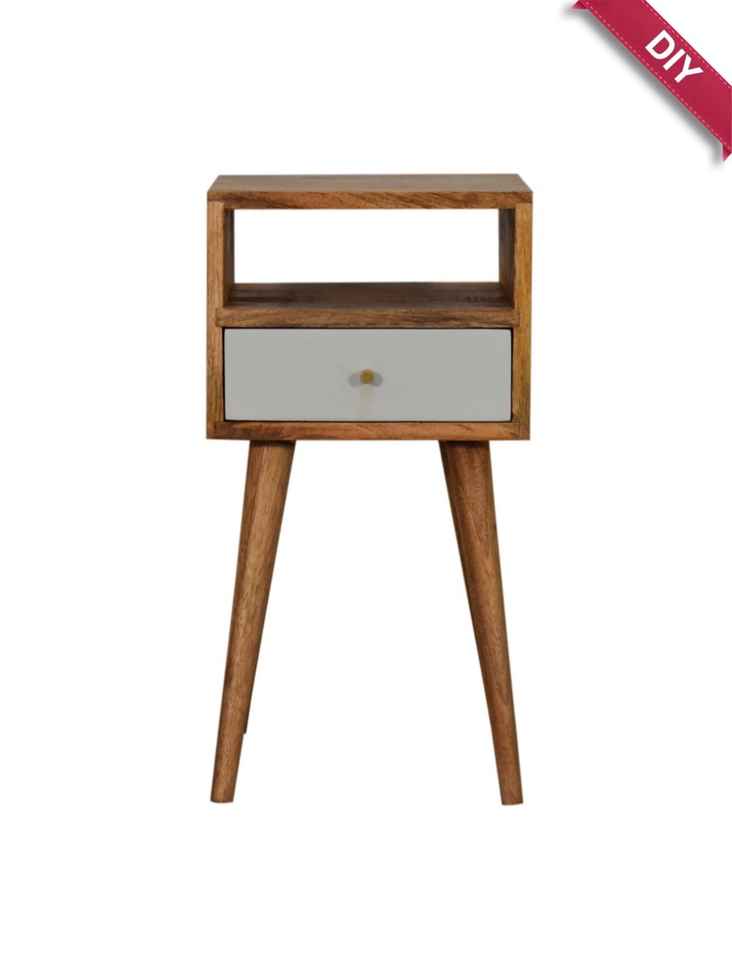 Artisan Furniture Solid Brown Mango Wood Side Table Sky Blue Finish