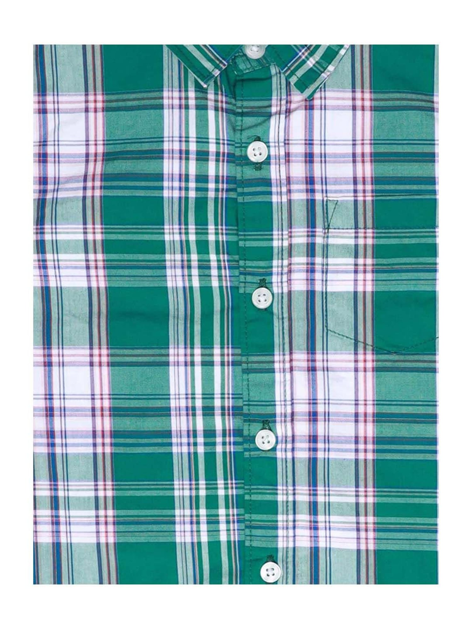 Manet Kids Green Cotton Plaid Pattern Shirt
