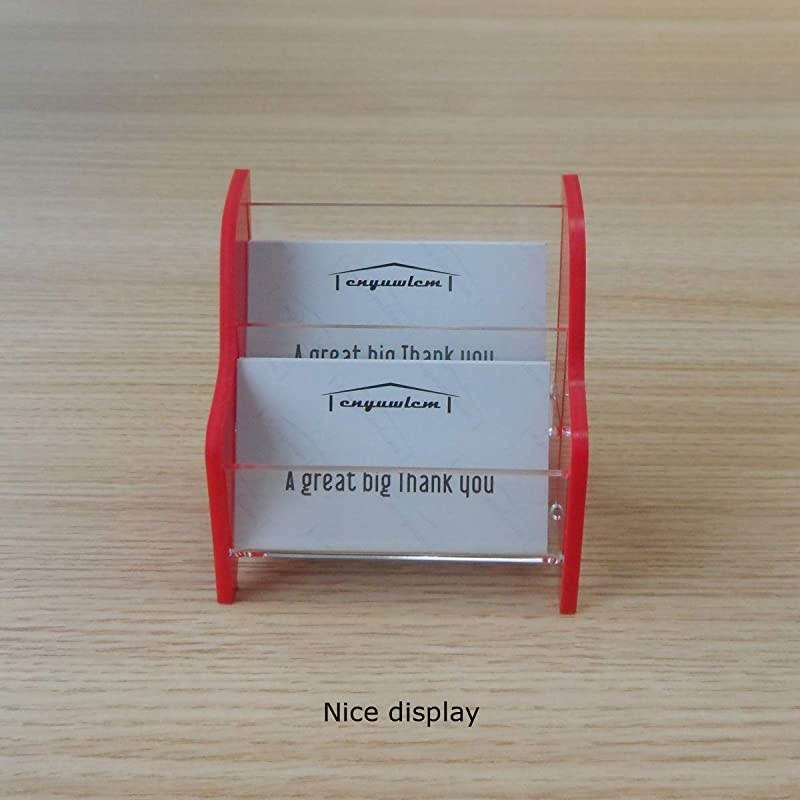 Acrylic 2 Tier Business Card Holder Display for Desk Elegant Business Card Stand for Office Counter Red/Clear